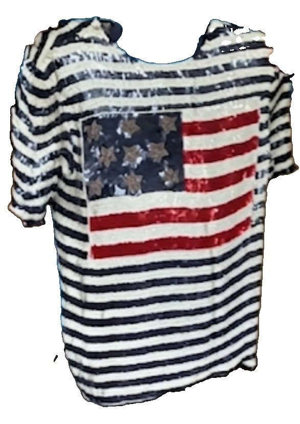 Vintage Sequin Flag Shirt Blouse Size Lx Silk 1980s Patriotic USA Celebrate New