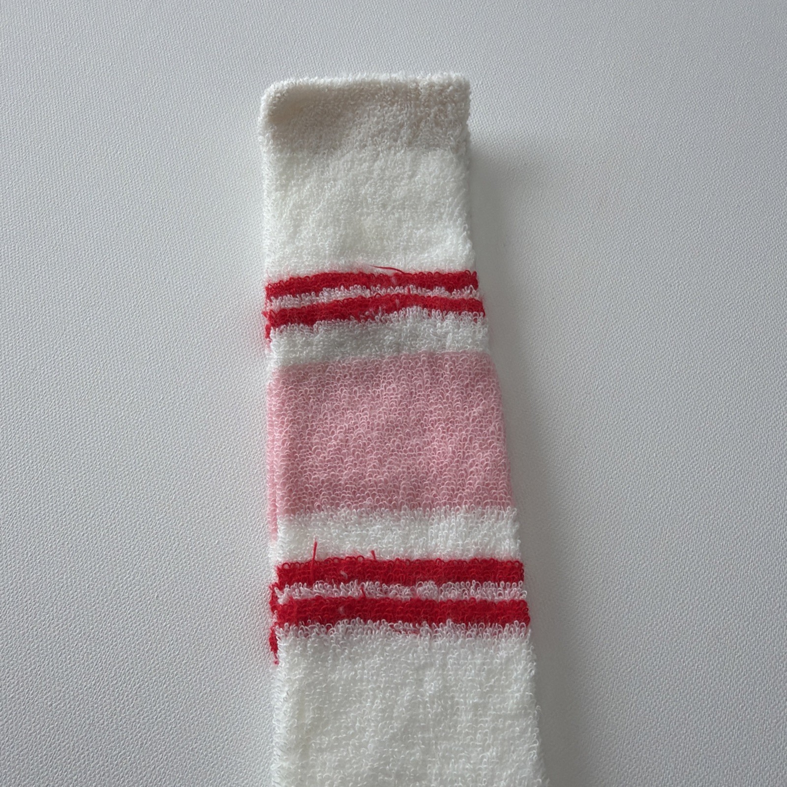 Women’s VTG Socks Crew Over the Calf Pink/Red Striped Acrylic Terry Irreg 8-10.