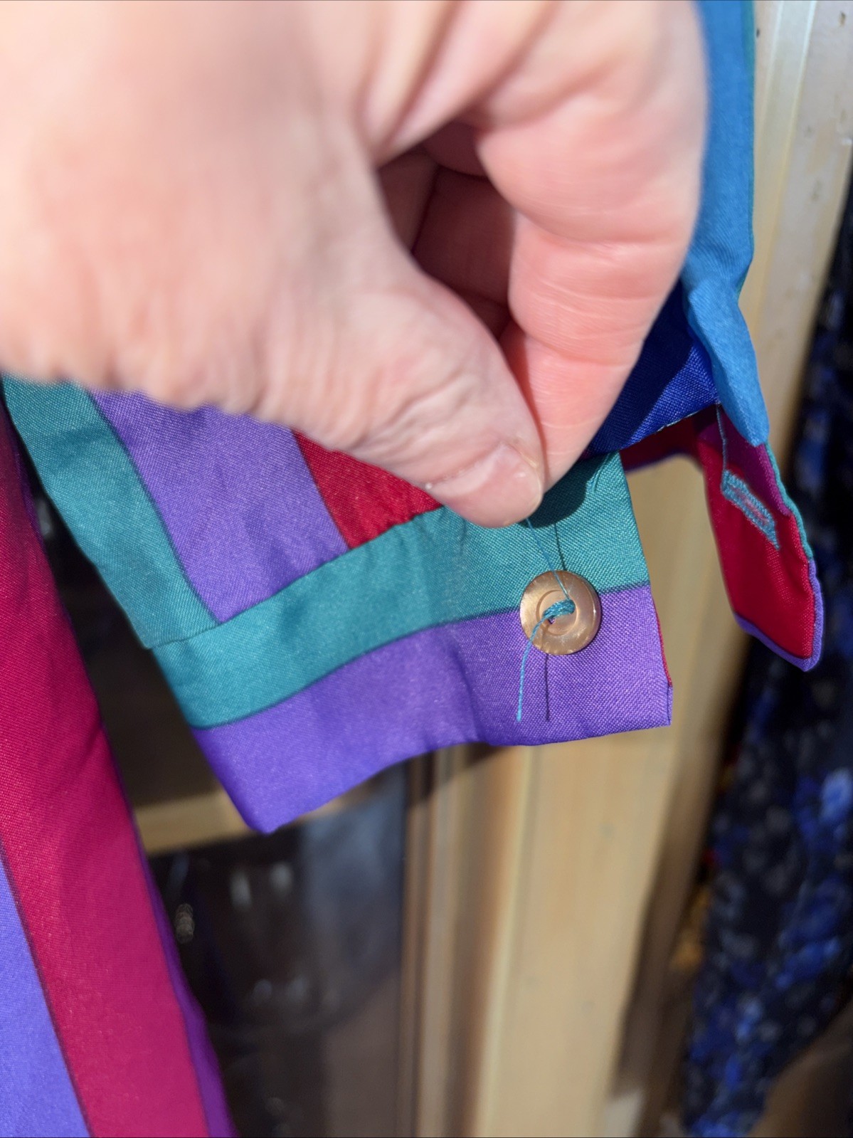 Vtg Xl 70s 80s Red Purple Blue Stripe Silky Secretary MuuMuu Style Dress ch46L44