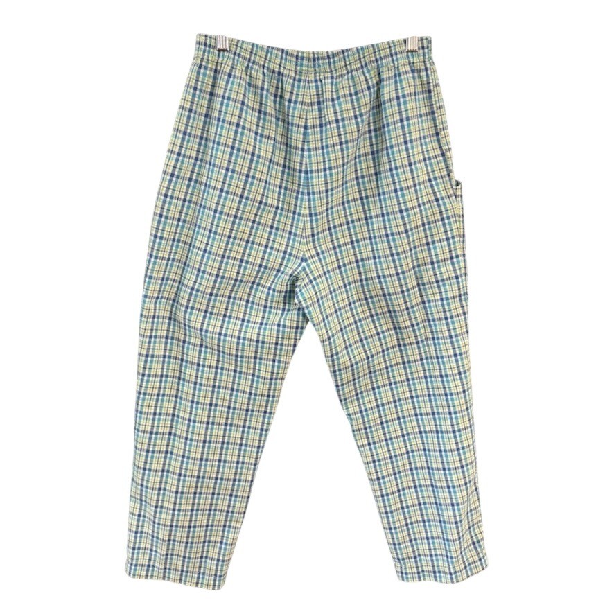 Andrew McMullan Vintage Blue Green Plaid Seersucker Elastic 8P Pants USA Made