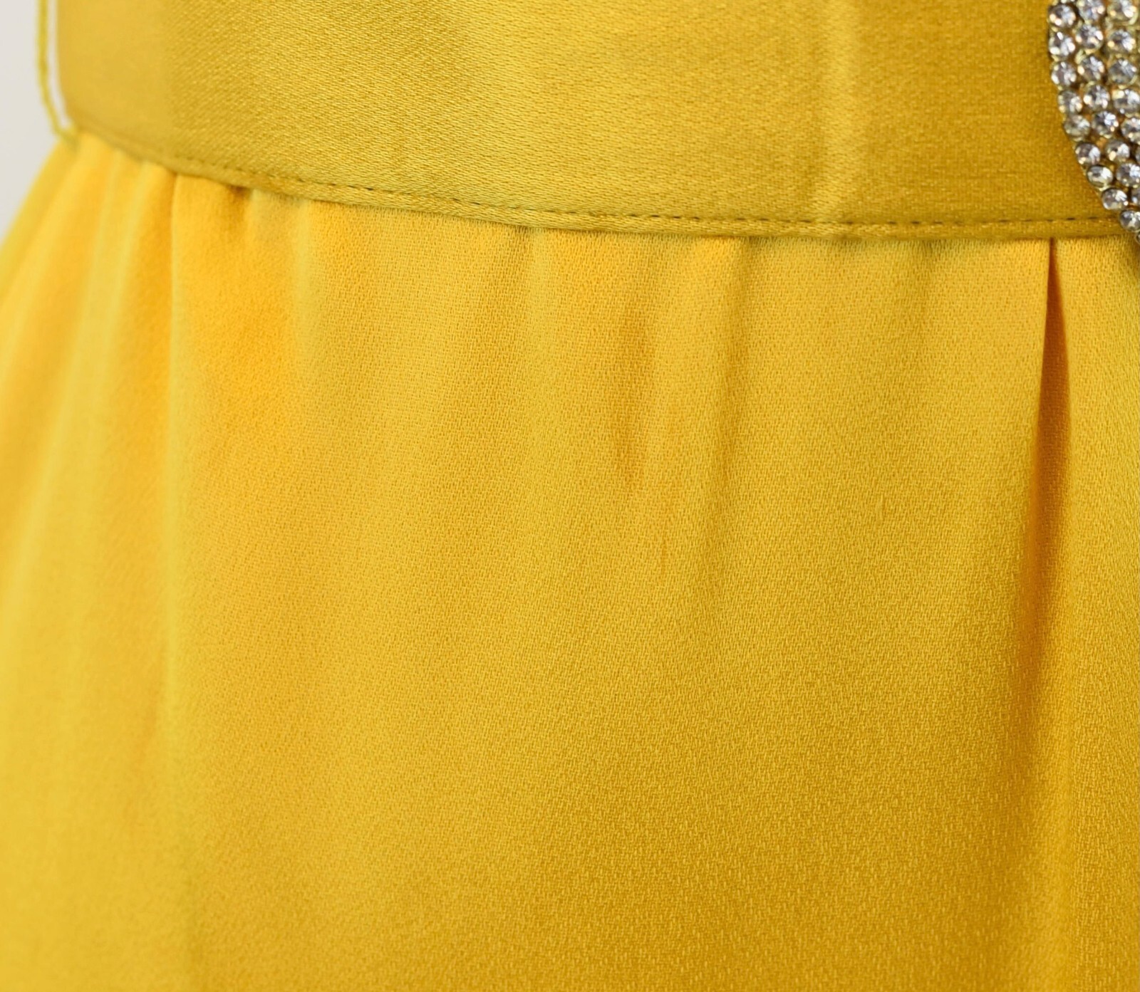 Vintage 1970s Oscar de la Renta Yellow Bow Rhinestone Belt Party Dress Gown