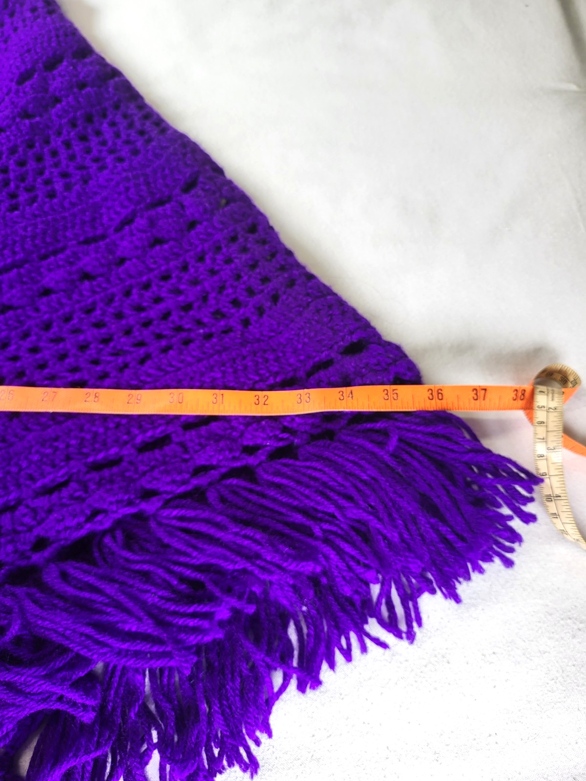 Vintage Crochet Poncho Deep Purple w/Fringe Handmade Boho Hippie Granny Core
