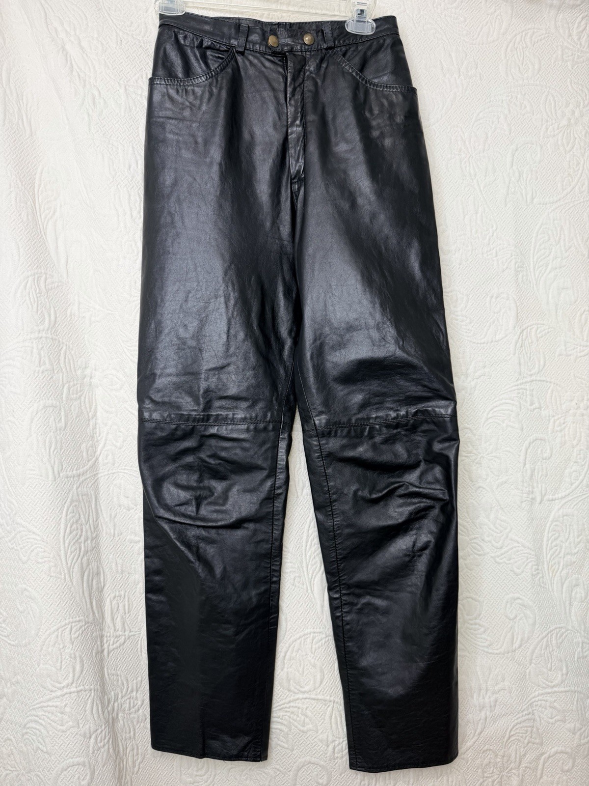 Vintage 70s 80s Euro High-Waisted Black Leather Womens Pants Sz 38 2/4 Glam Rock