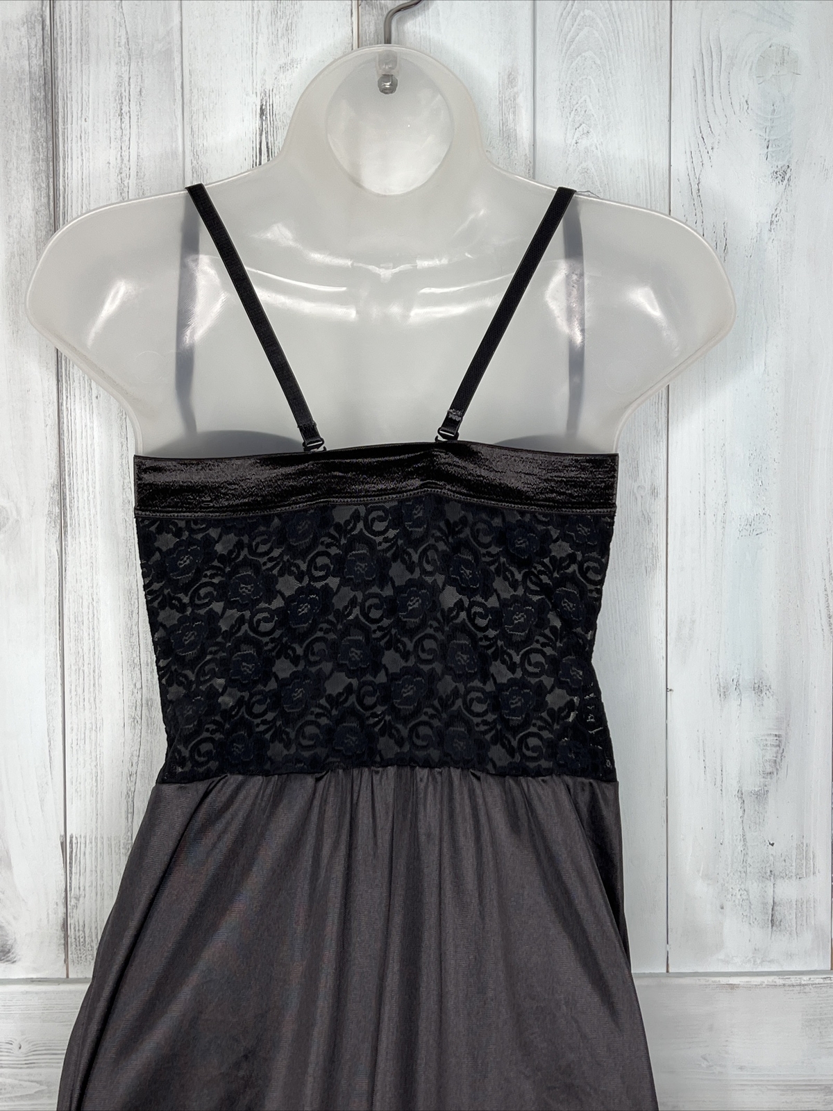 VINTAGE SEARS BLACK STRETCH LACE TRIM NIGHTGOWN NIGHTIE LINGERIE FULL SLIP 34