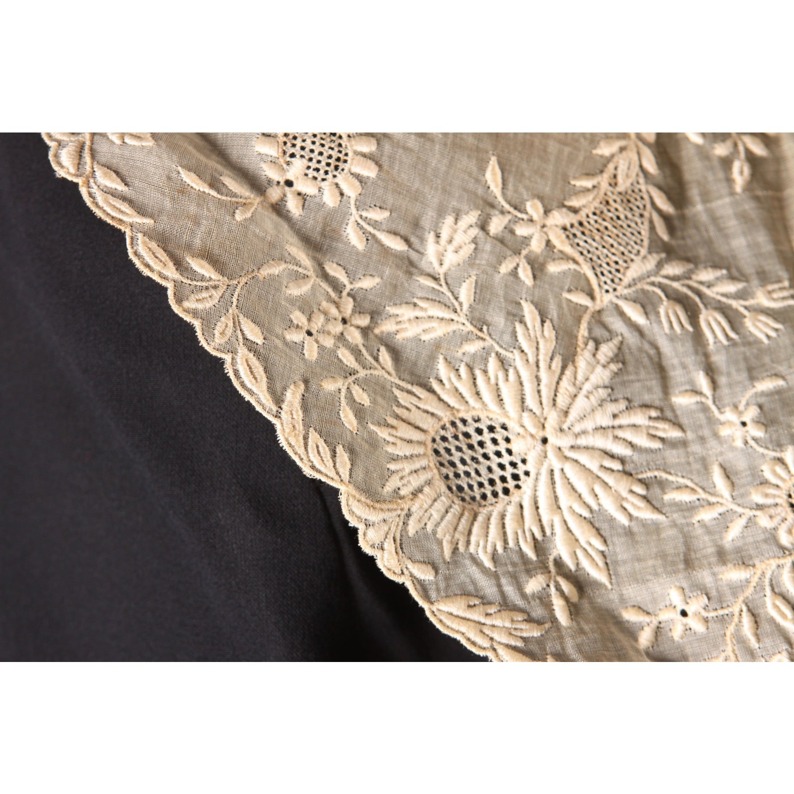1940s Cream Black Lace Short Sleeve Formal Dress by Eisenberg Originals