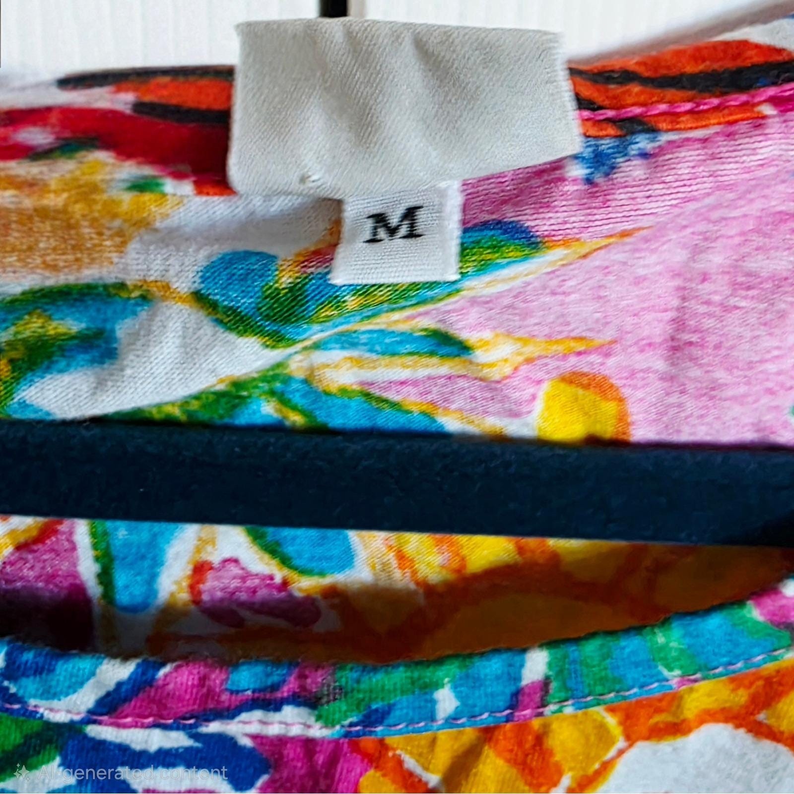 Vintage United Colors of Benetton M Sun Print Crop Top Pink Multi Made in Italy