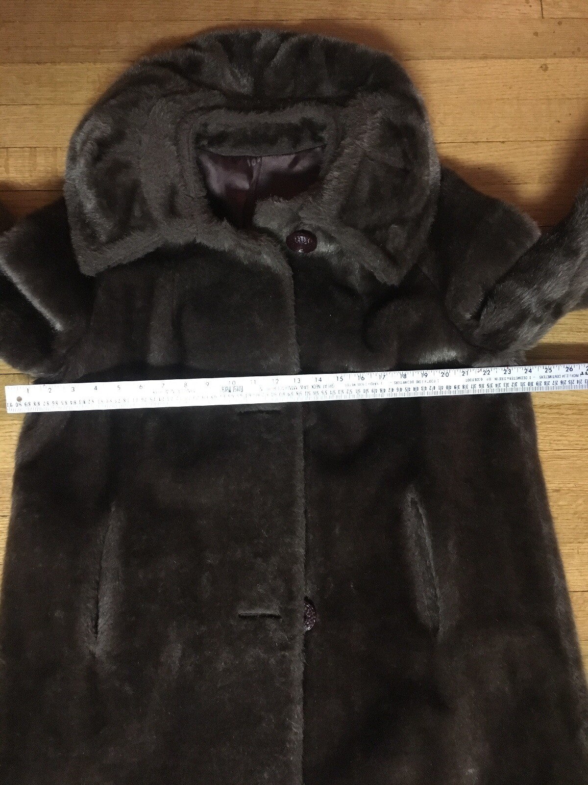 Vtg 50s 60s Ladies Brown Faux Fur Long Coat Jacket Womens M-L Party Glam Mod