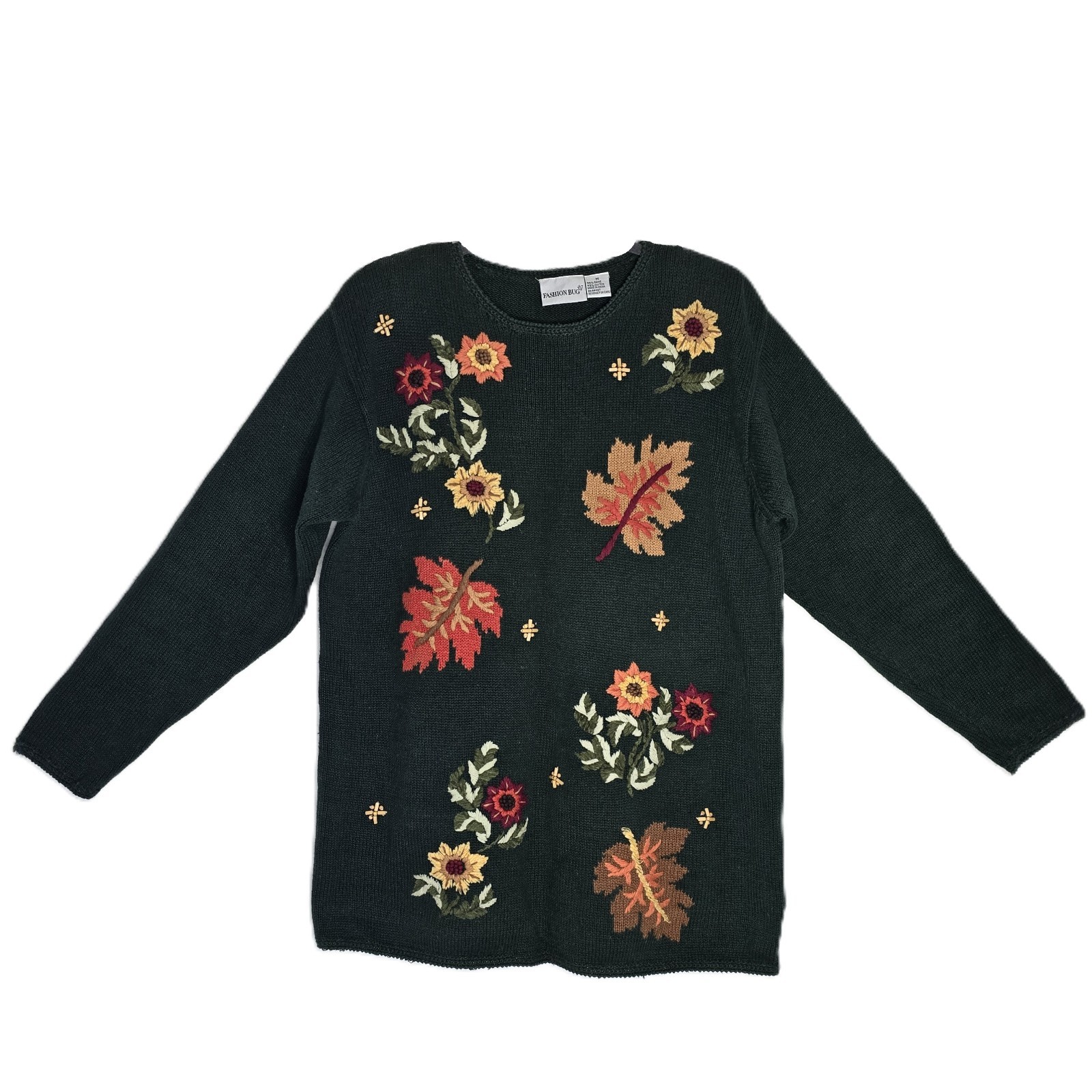 Fashion Bug 55% Ramie M Chunky Sweater Embroidery Beads Forest Fairy Earthy Boho
