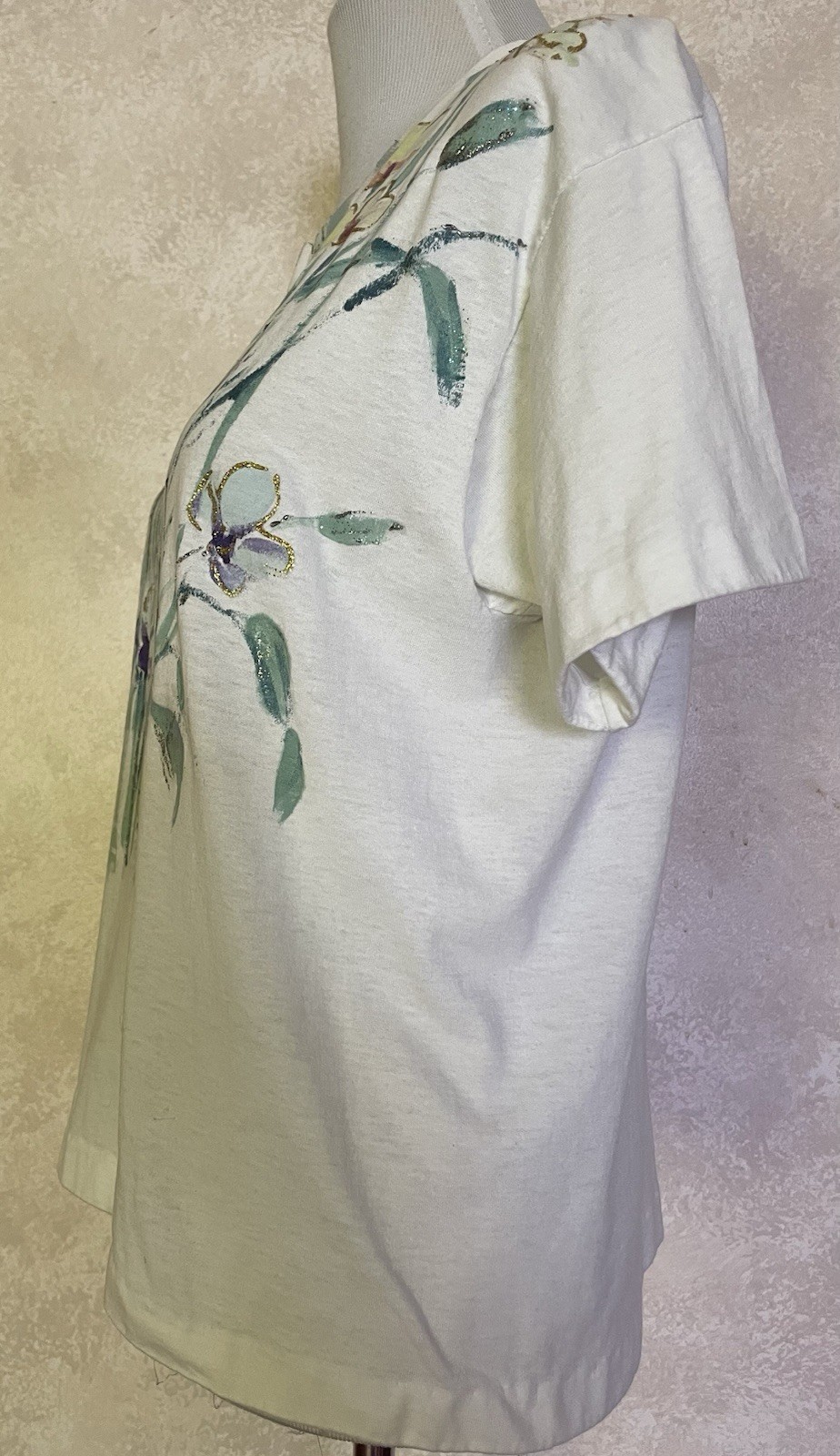 Vintage 90s Floral T Shirt Tee Womens Sz L Yellow Green Single Stitched USA Made