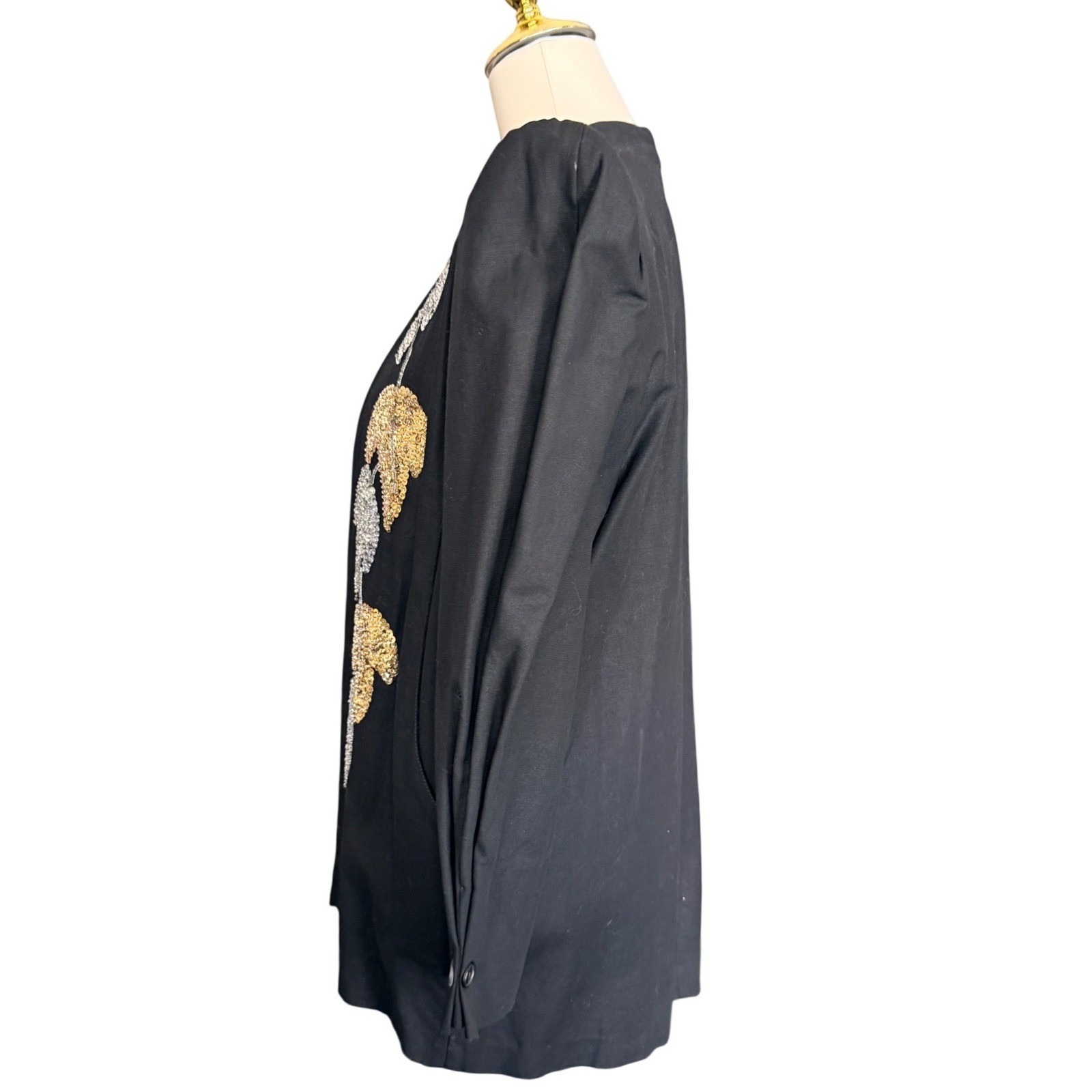 Vintage Mary Di Black Sequin Leaf Puff Shoulder Blazer Jacket Large 80s Glam
