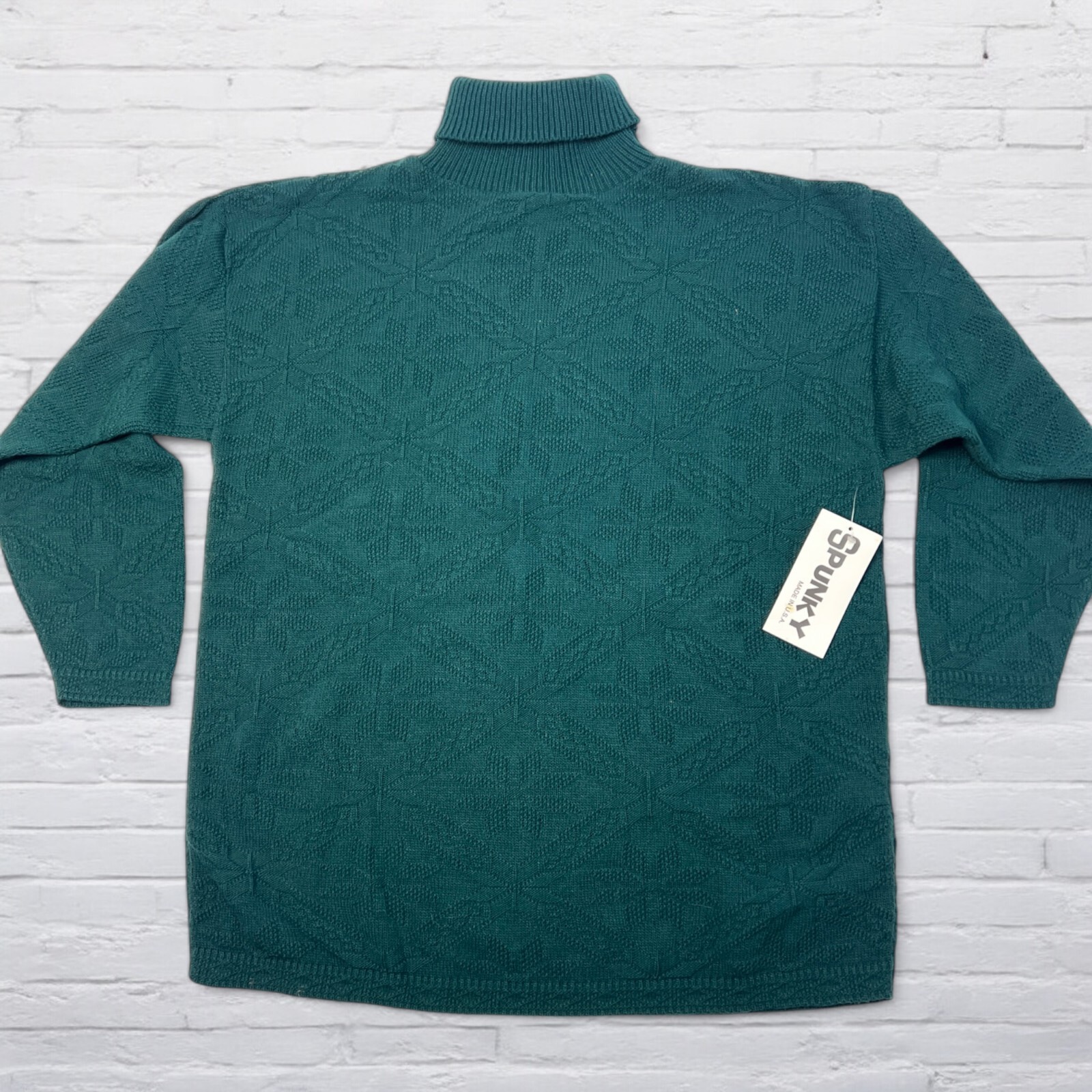 1980s Vintage Spunky Turtleneck Sweater Holiday Green Snowflake USA Womens Large