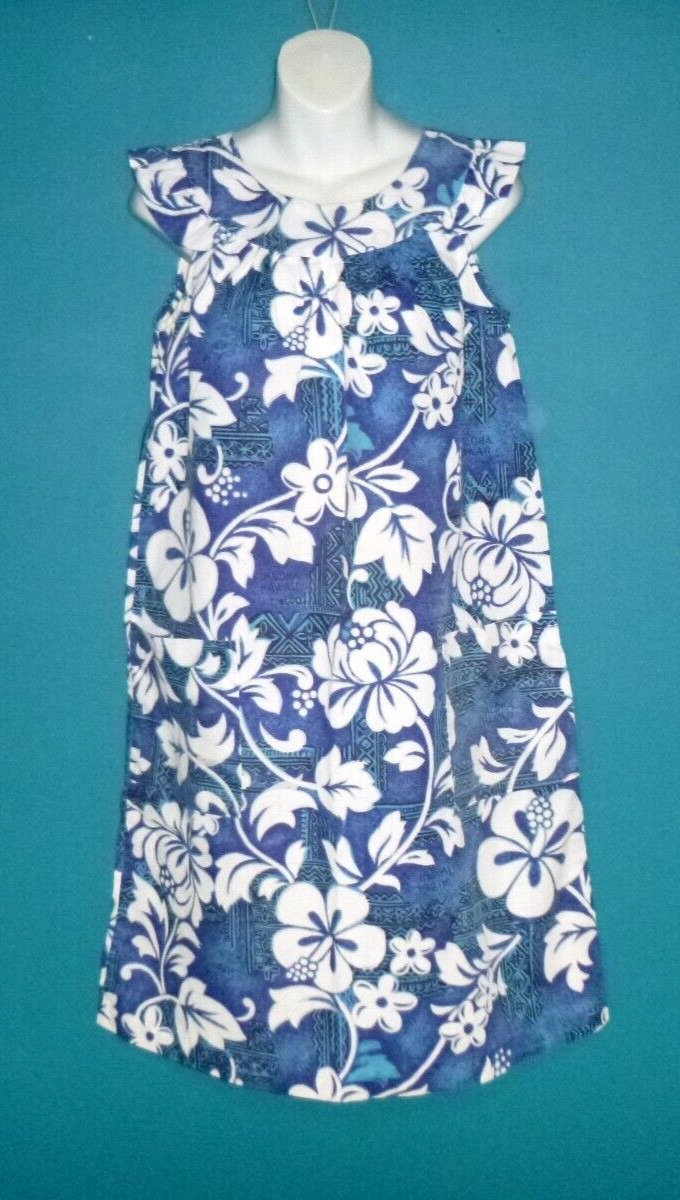 Vtg 60s 70s Hawaiian House Dress MuuMuu Blue Aqua Floral Sz S/M