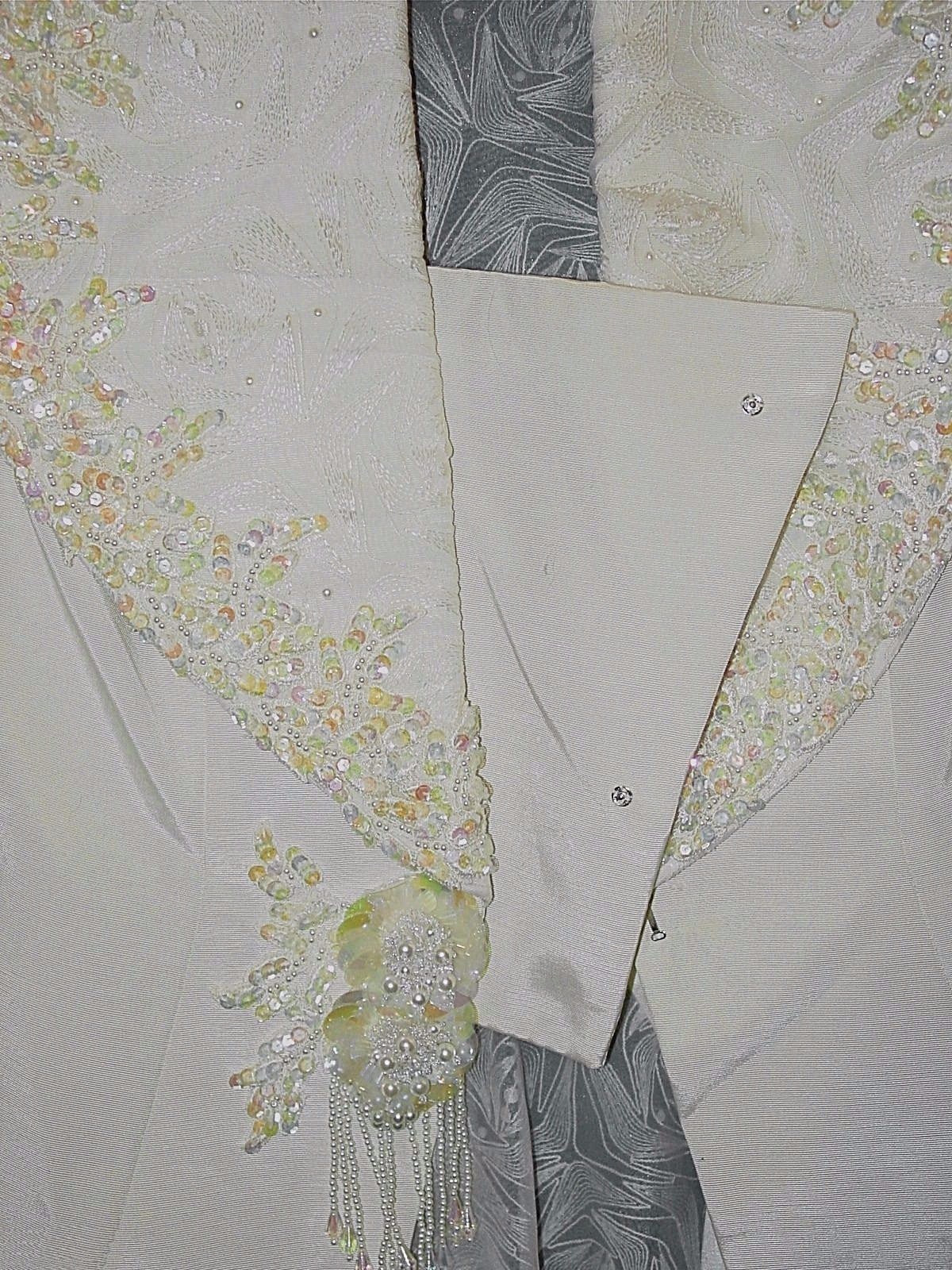 Wedding Suit, Vintage 1970s?, Blazer & Skirt Ivory Lace Beads Sequins, L