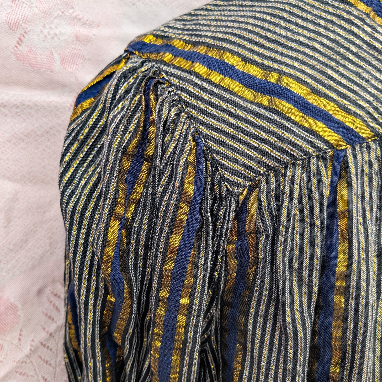 Vintage 70s Adini India Blouse S Navy Gold Lurex Metallic Stripe Boho Tunic Top