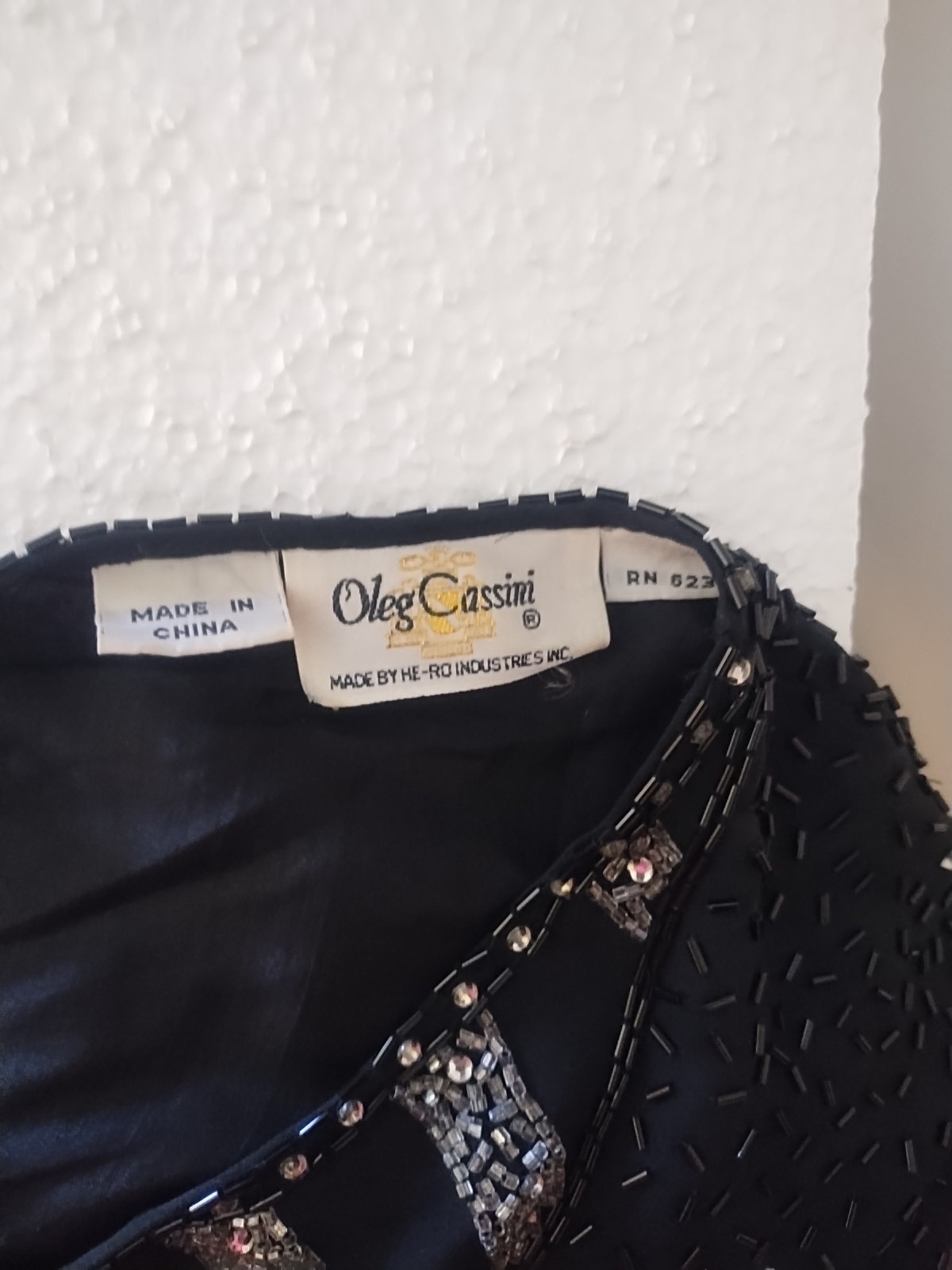 Vintage Oleg Cassini Black and Silver Beaded Cocktail Blouse Silk