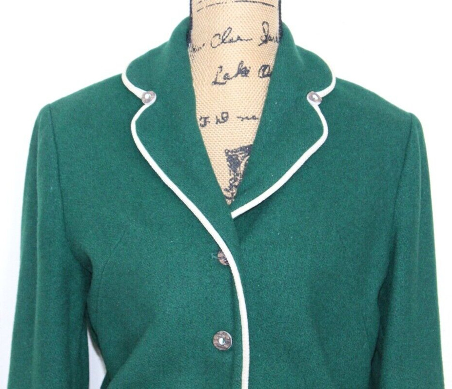 Vintage 50s Petti Glen Green Wool Embroidered Button Blazer Junior S