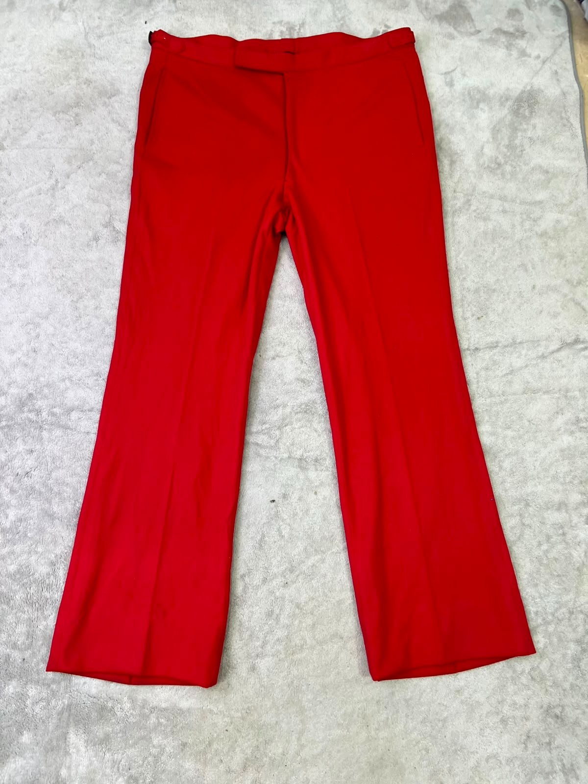 Vintage Alexander Shields 38 Red Polyester Flared Trousers 70s Bell Bottom Pants