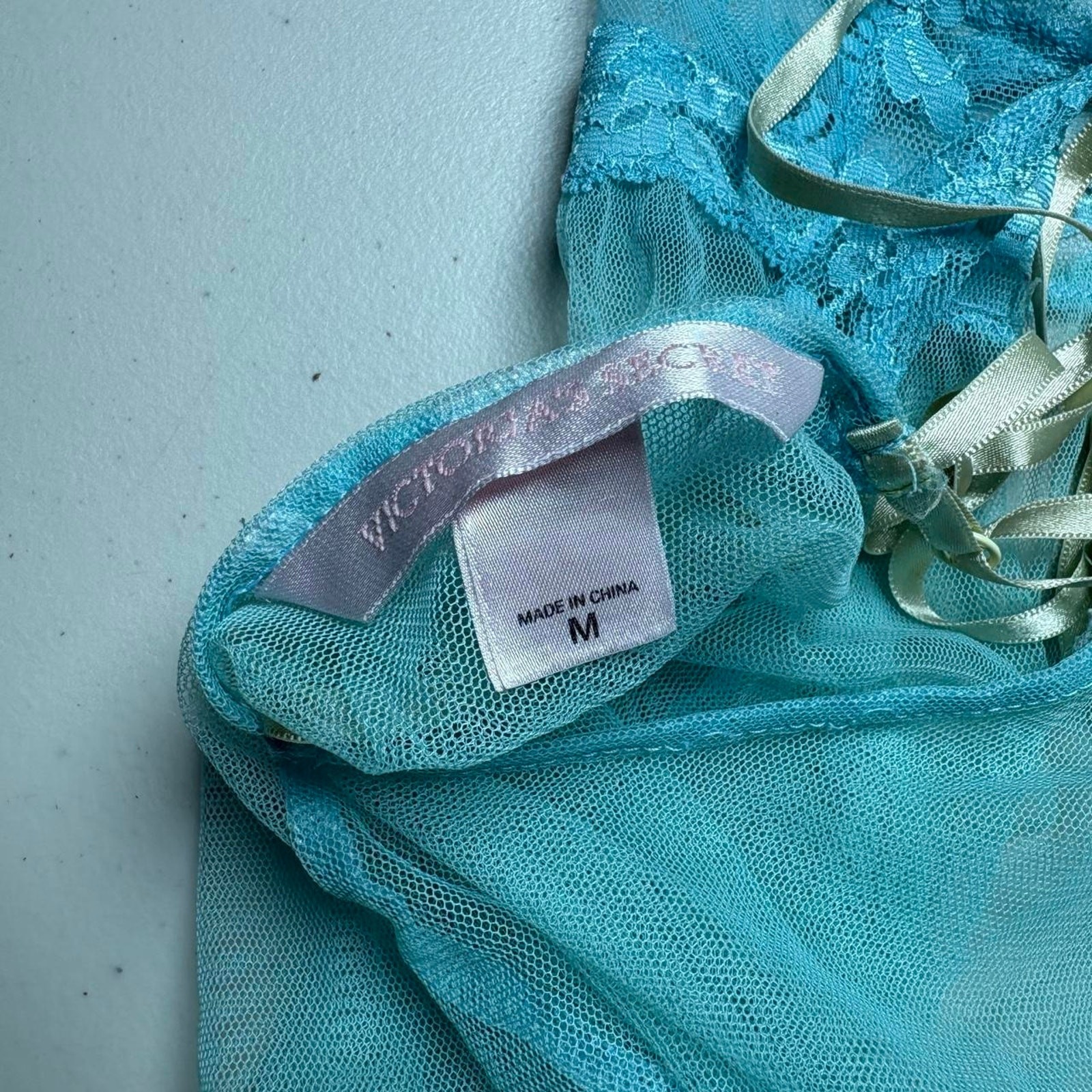 Y2K Victoria’s Secret Aqua Blue Sheer Lace Babydoll Chemise
