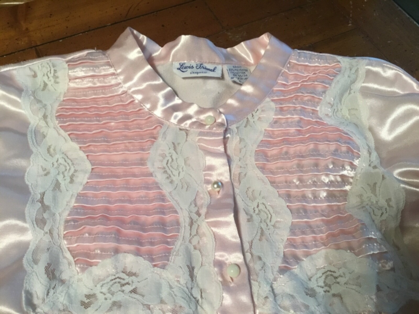 Lewis Frimel Vintage Long Pink Nightgown Romantic Button Down Size Large