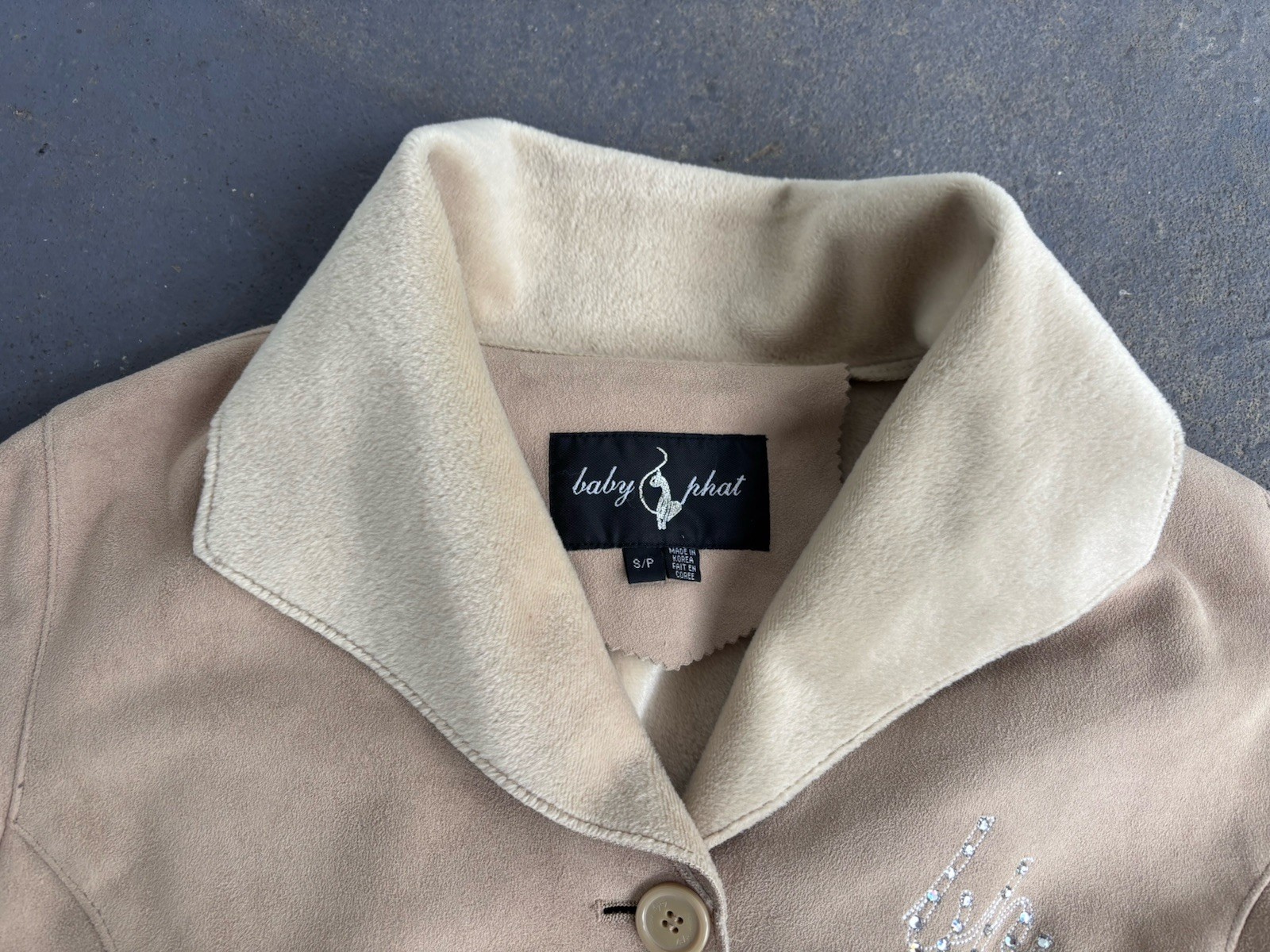 VTG Y2K Baby Phat Faux Suede/Fur Rhinestone Shawl Collar Jacket.small
