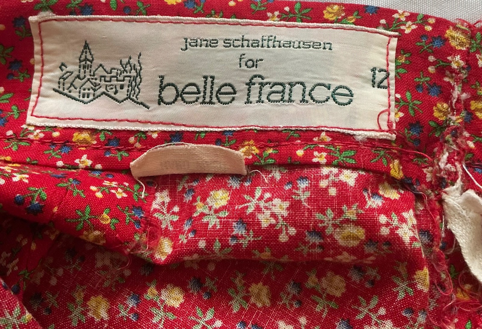 Vtg 70s Belle France Jane Schaffhausen Prairie Maxi Skirt Red Floral Calico 12