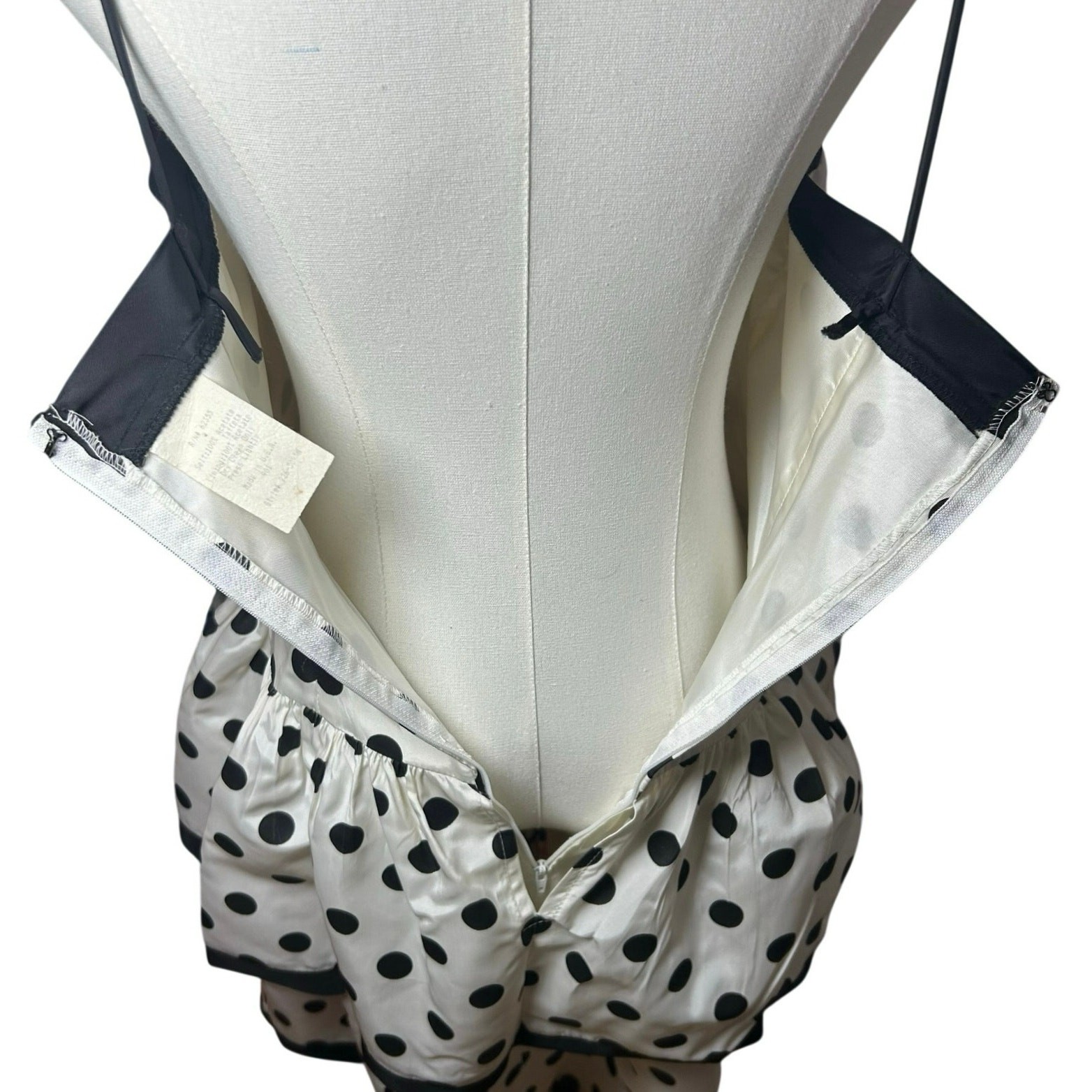 VTG 80s Stop Staring! Polka Dot B&W Medium Tiered Drop Waist Dress Rockabilly