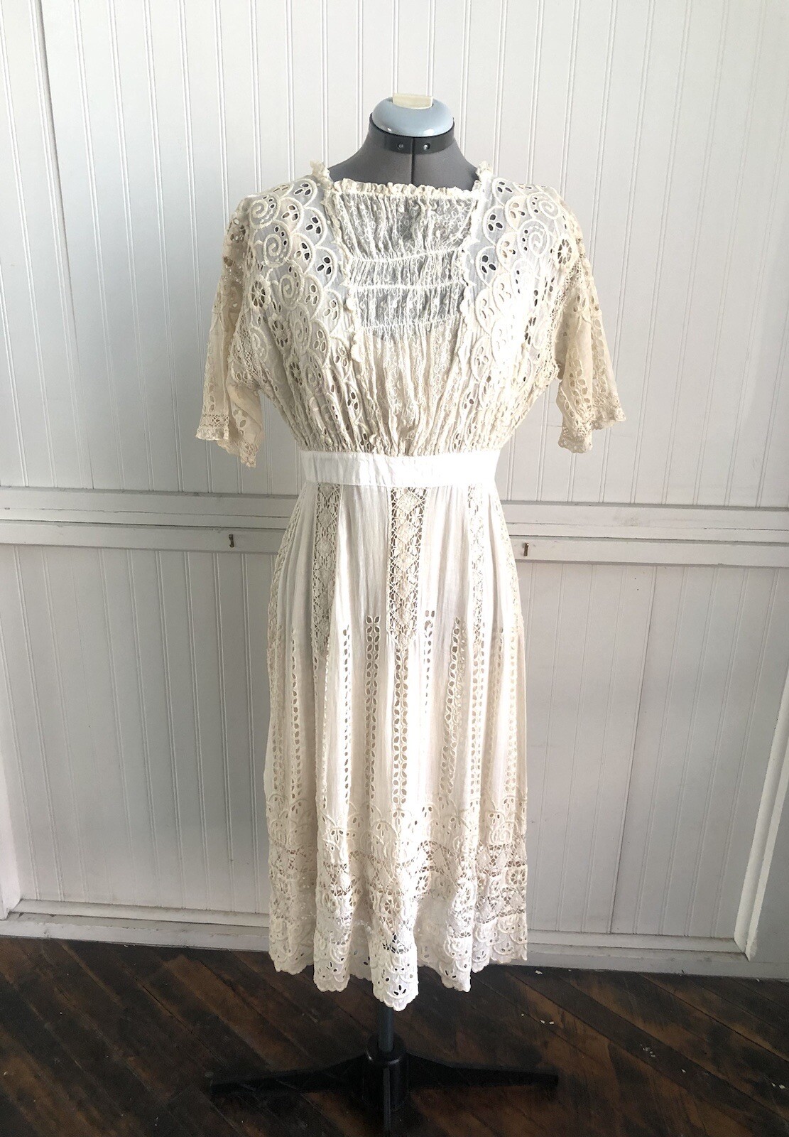 Ivory Edwardian Cotton Mixed Lace Lingerie Day Dress