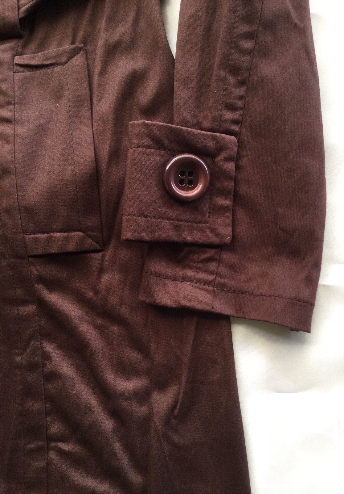 Vintage Retro Belted Jacket Trench Coat Dark Chocolate Brown small size 38 NOS