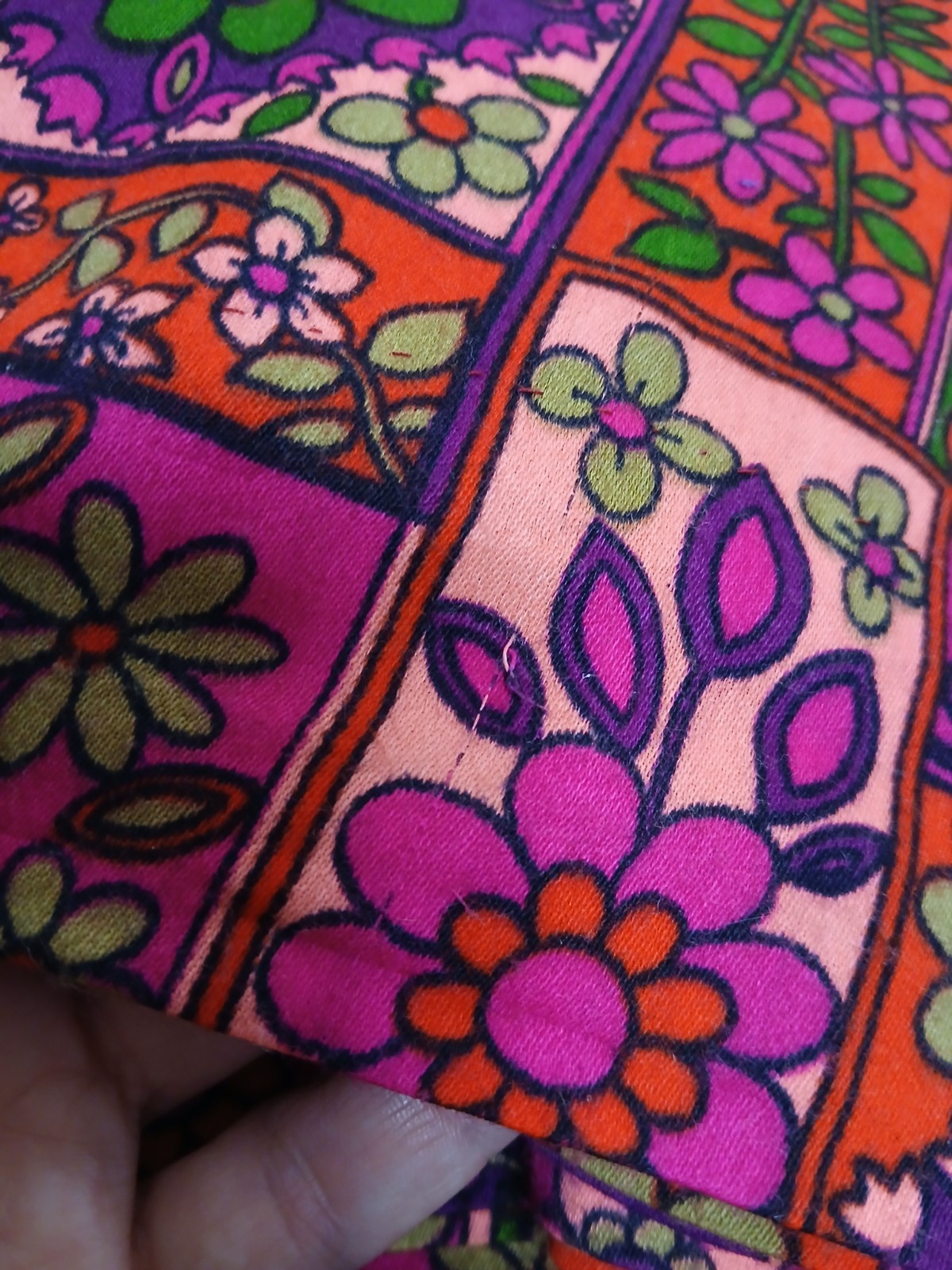 True Vintage 60s 70s Funky Psychedelic Printed Skirt Maxi Hippy Flower 28″W 40″L