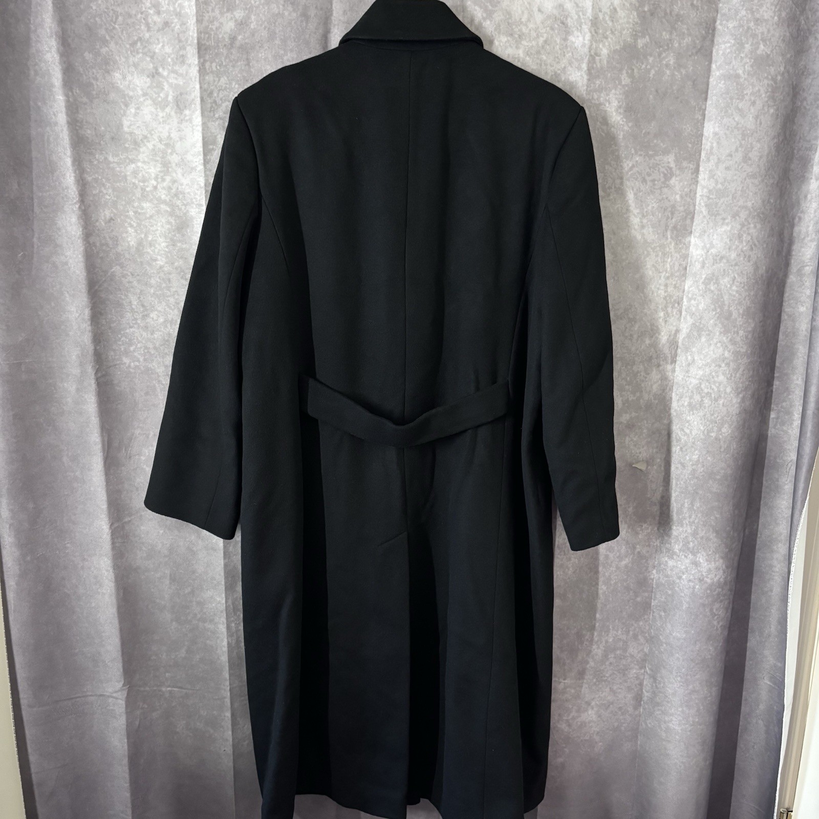 Vintage Liz Claiborne Plus Size 18 Long Black Wool Trench Coat Overcoat