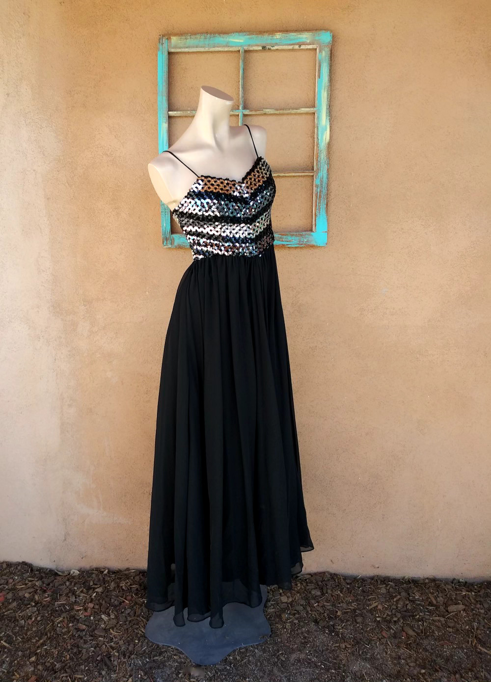 Vintage Joy Stevens Dress Sequined Disco Skinny Straps Sz