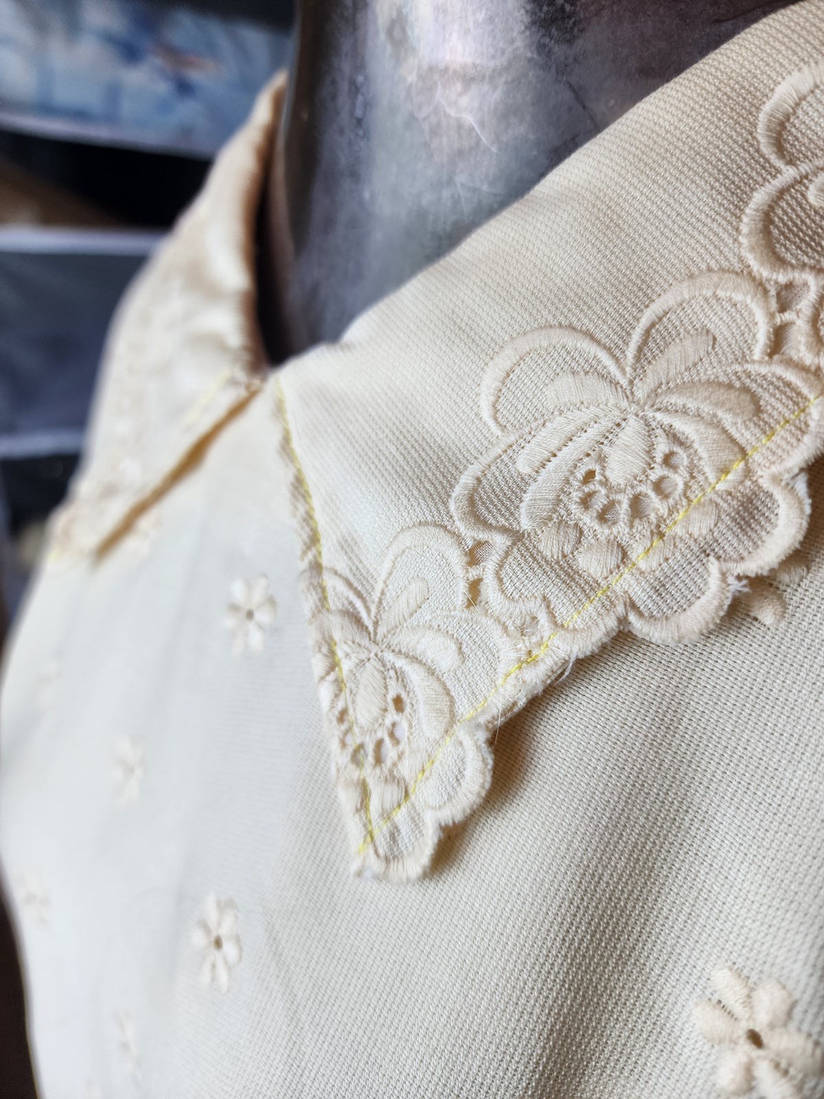 Vintage Ivory Floral Embroidered Dress Cottagecore Prairie Large BOHO