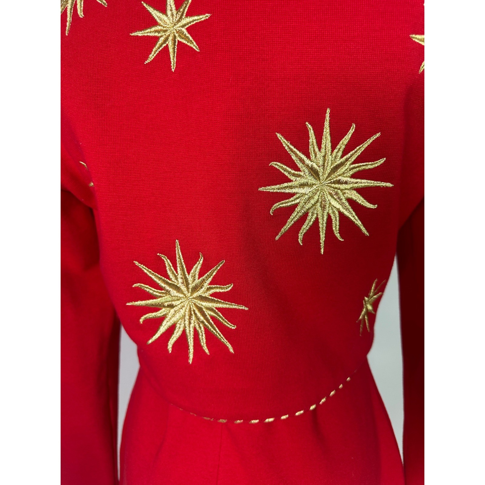 Vintage Andrea Jovine 80s Dress Jacket Set Red Gold Star Embroidery Western Glam