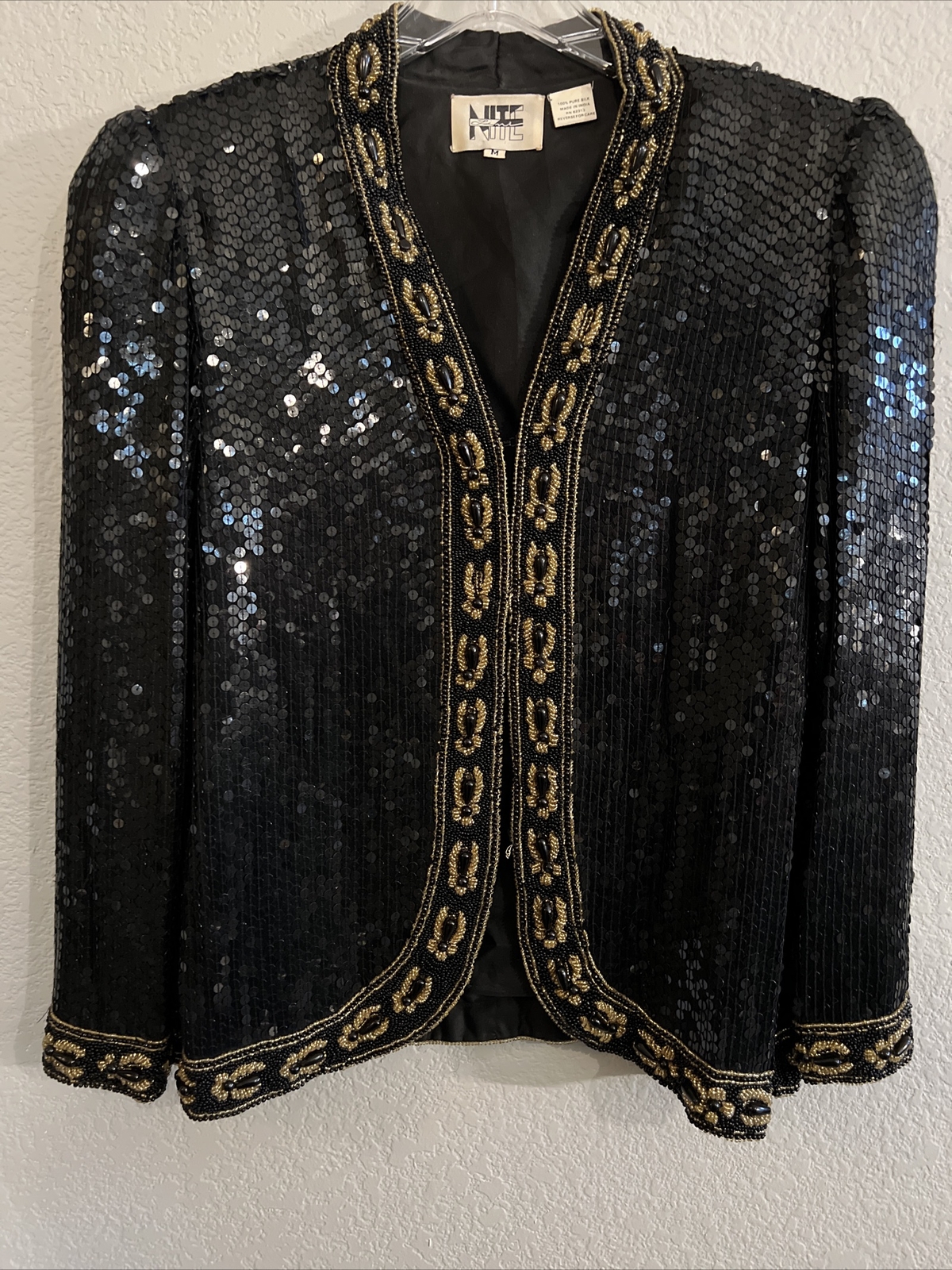 Vintage NiteLine Silk Gold and Black Sequined and Beaded Blazer Jacket – Med