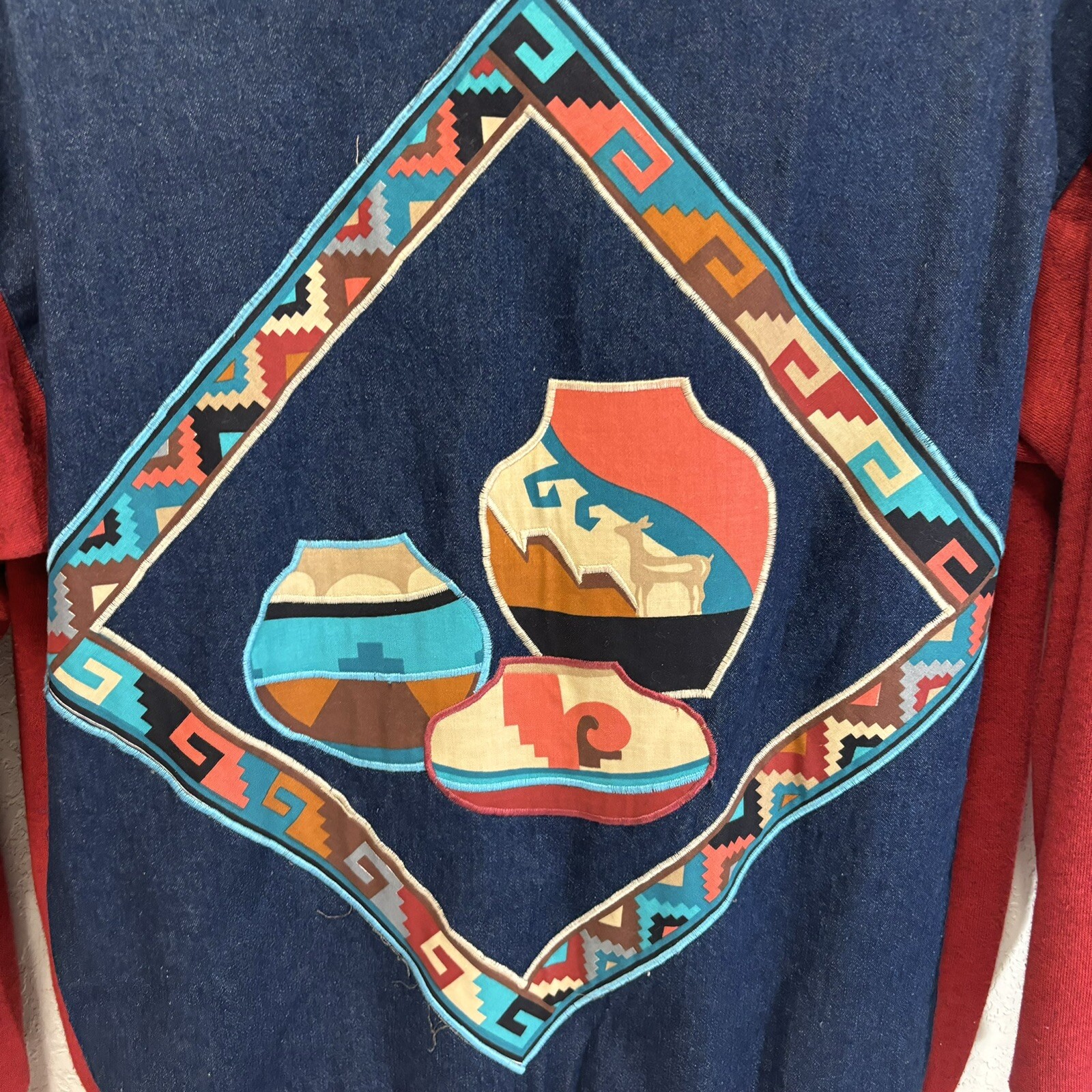 Vintage HANES HER WAY cottagecore granycore Denim Sweatshirt Jacket Southwest XL
