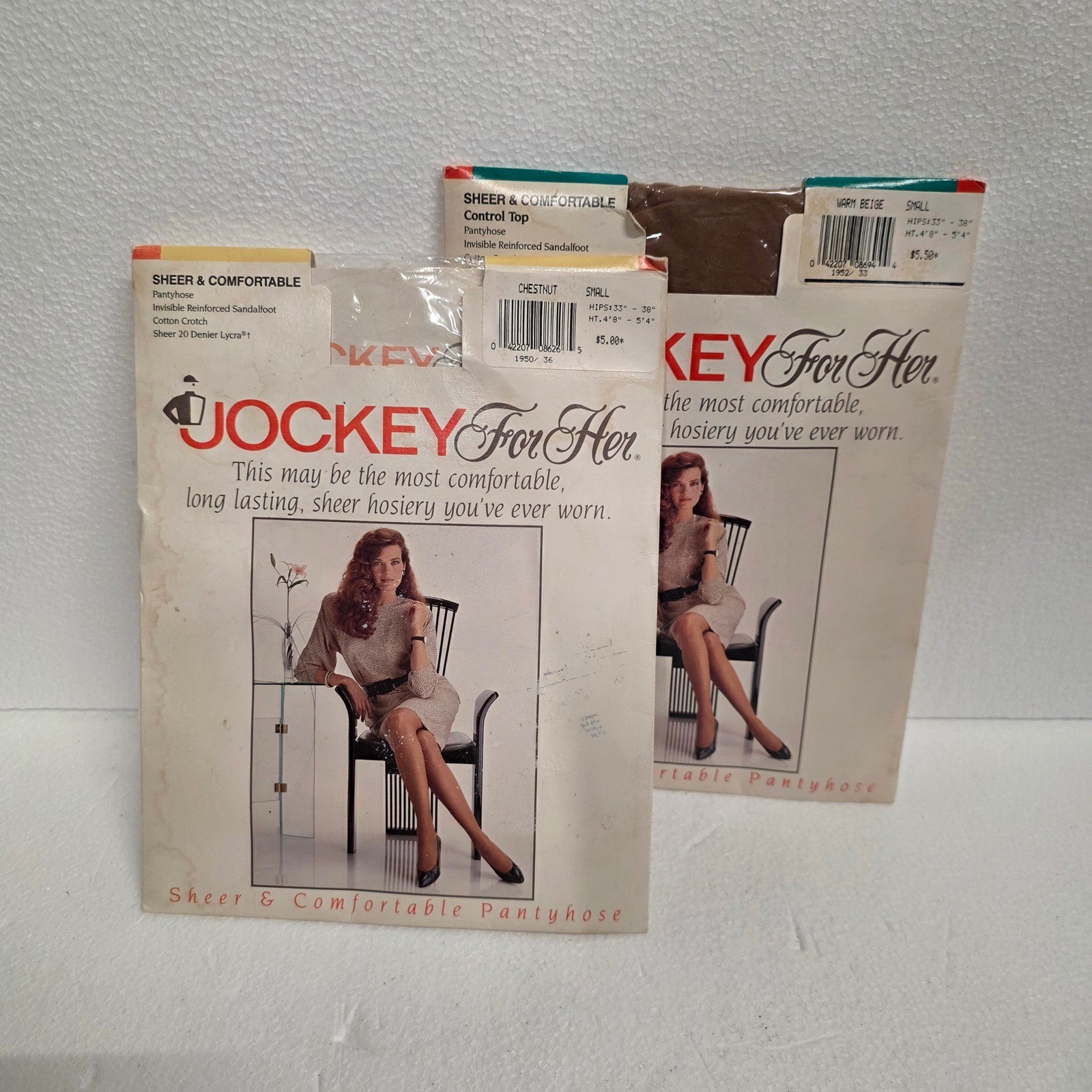 2pk Vintage Jockey For Her Pantyhose Small Chestnut Warm Beige Control Top 1950