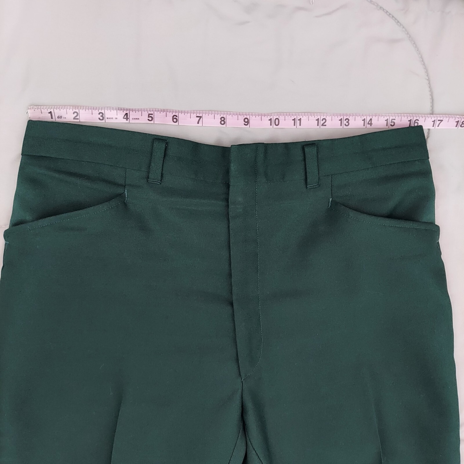 VTG 70s Haggar Green Polyester Pants USA Made Hemmed Capri 32×25 Grandpa Core