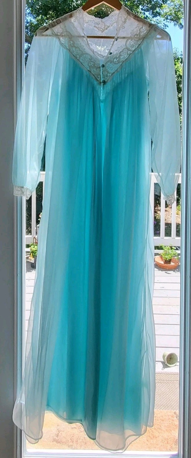 VTG Bridal Miss Elaine Peignoir Set Aqua Blue Gown & Robe Chiffon Lingerie 1970s