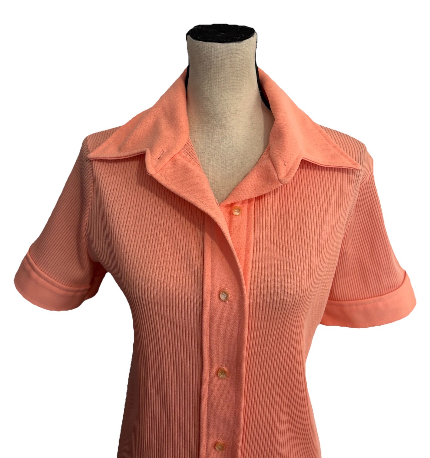 Vintage 70s Top Stage 7 Women’s Orange Shirt Blouse Pointed Collar XL