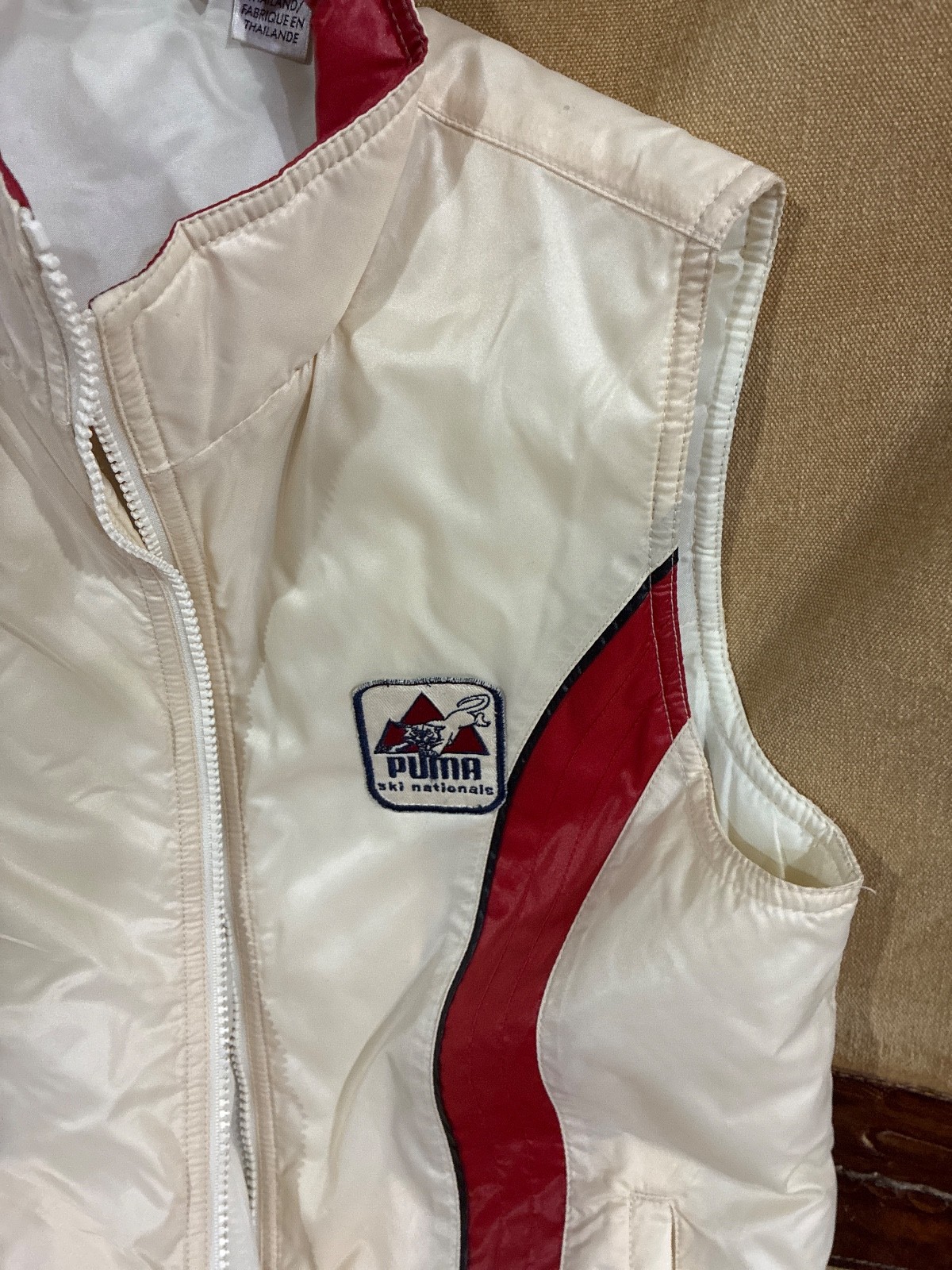 VTG 80s RETRO PUMA SKI NATIONAL PUFFER VEST WOMEN S PATCH 70s NYLON BIG YKK ZIP