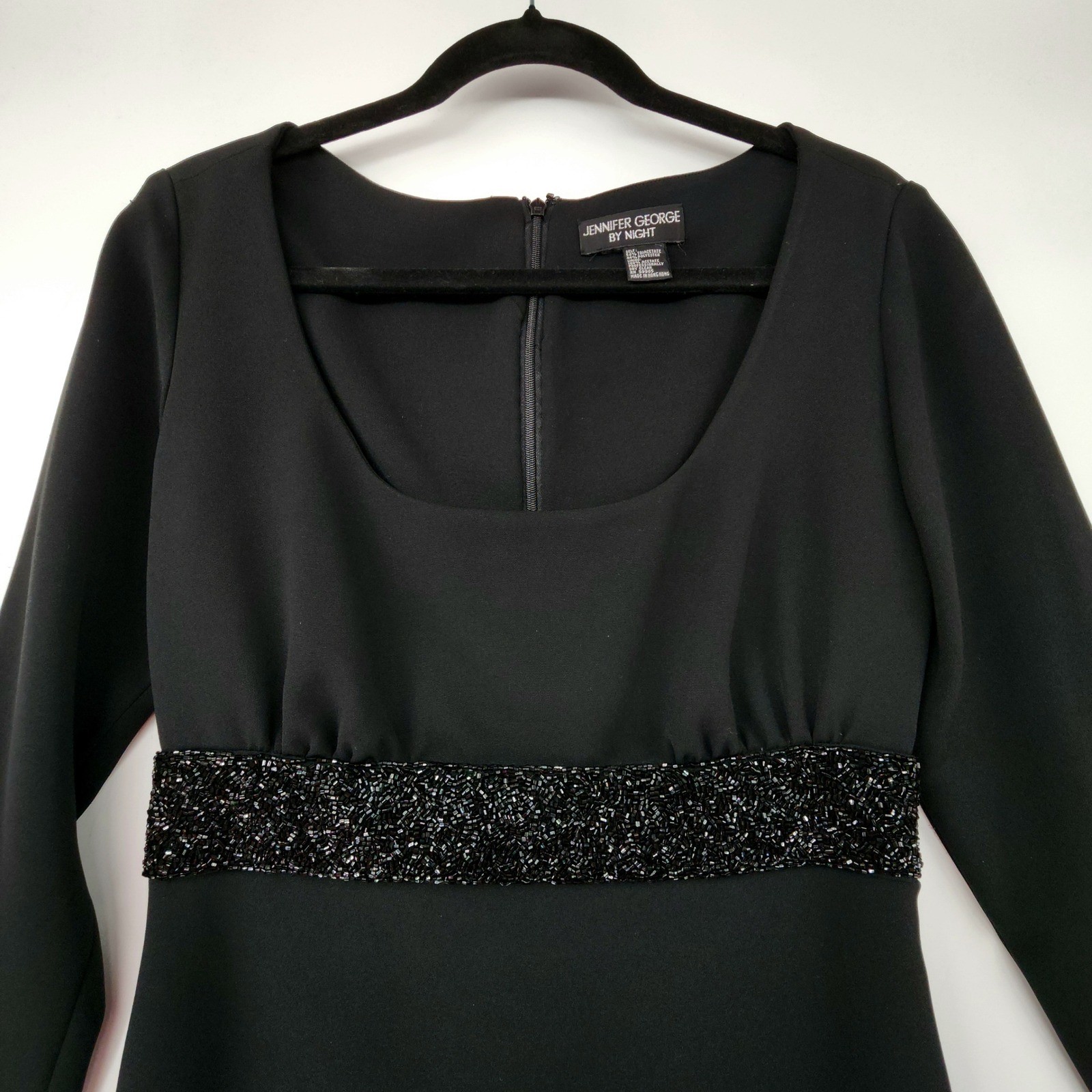 Vtg Jennifer George by Night Midi Dress S 4-6 Black Cocktail Party Evening LBD