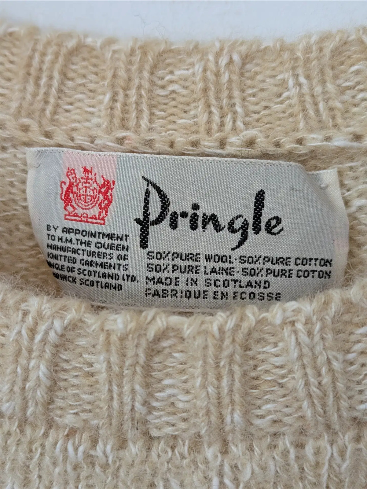 Pringle of Scotland Vintage Wool/Cotton Blend Sweater – Beige, Women’s Size S)