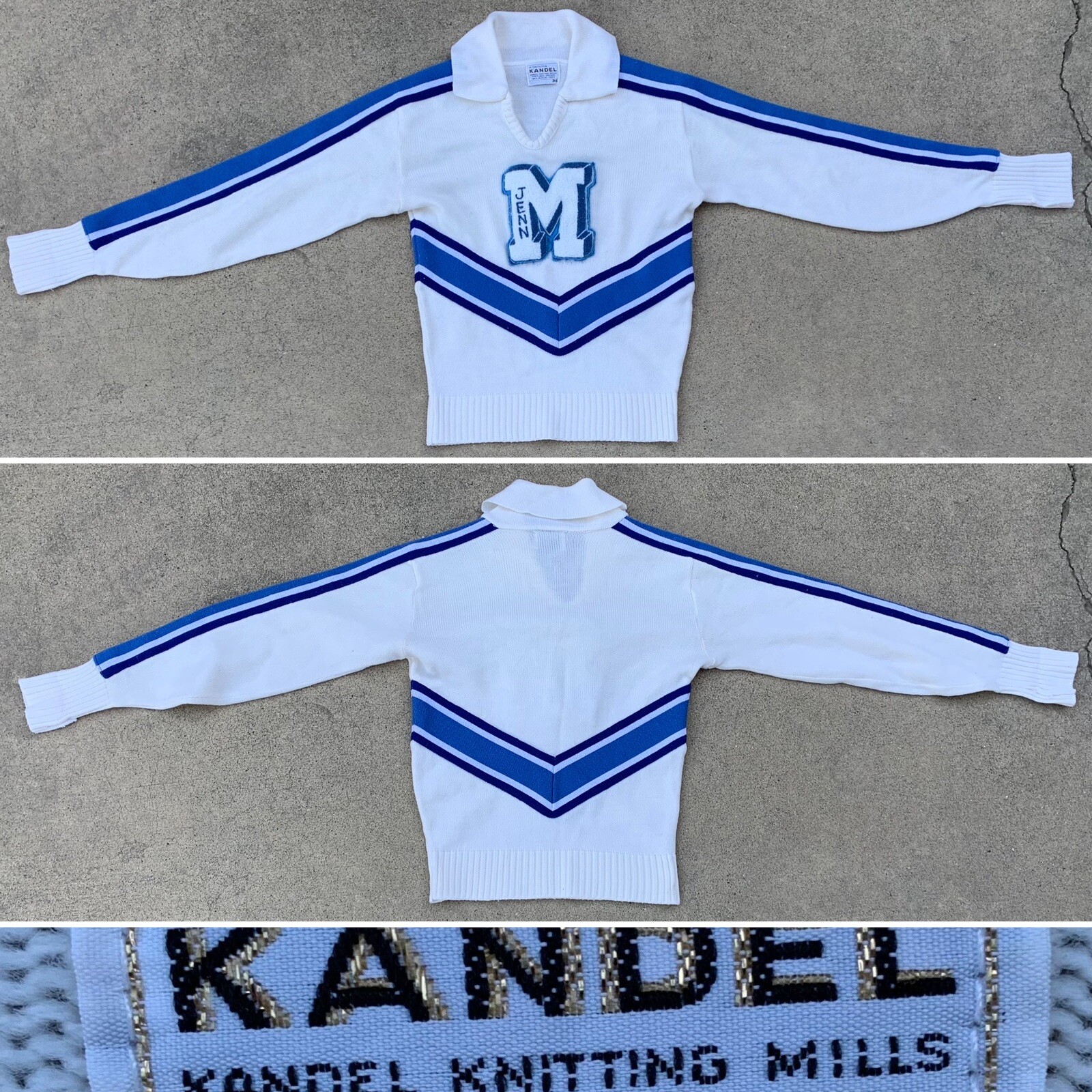 vintage cheer cheerleader sweater “letter M” Kandel Knitting Mills size 36