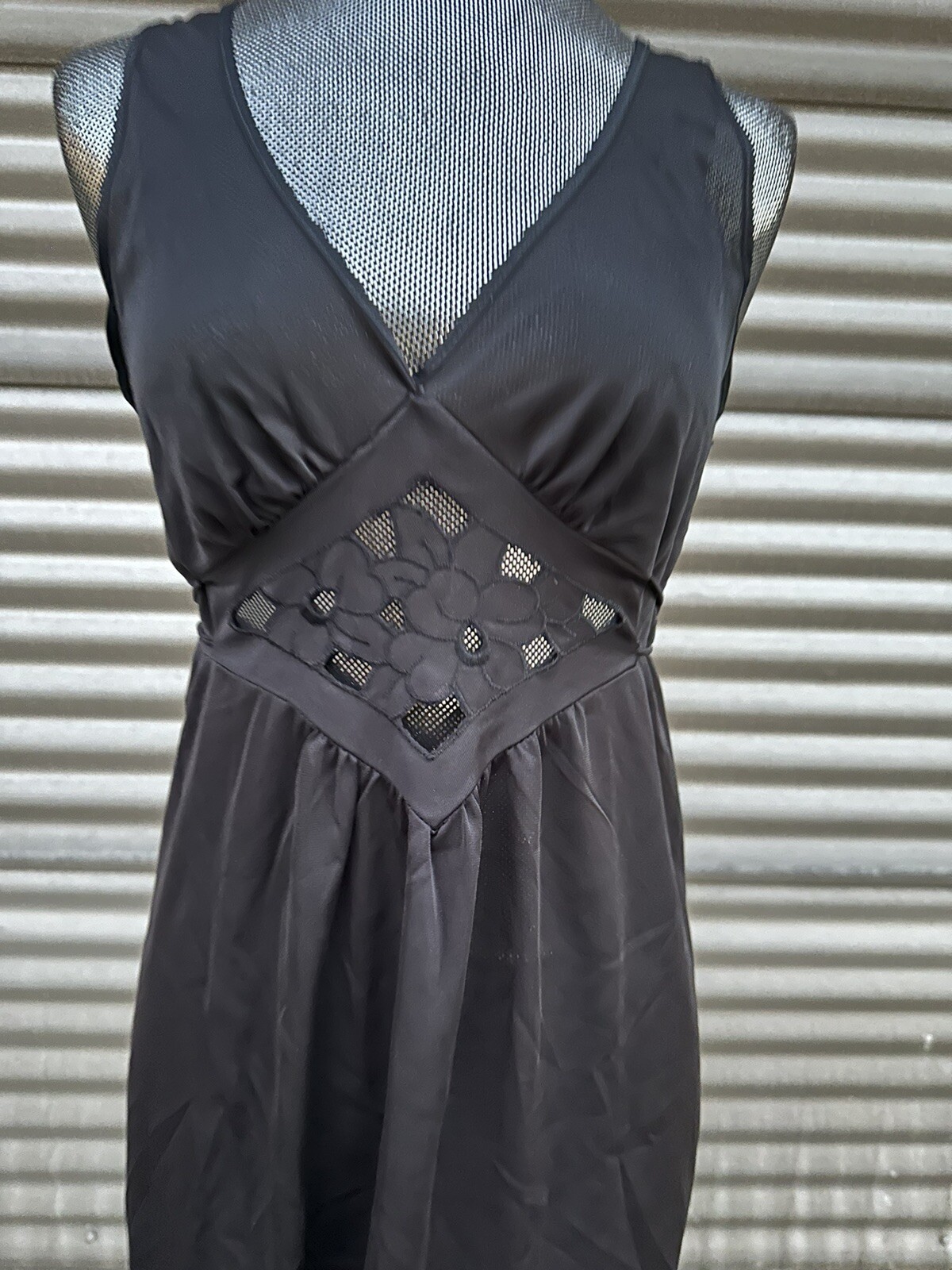 Vintage 80s Black AVIAN Lace Long Lingerie Nightgown Dress Sleepwear – S