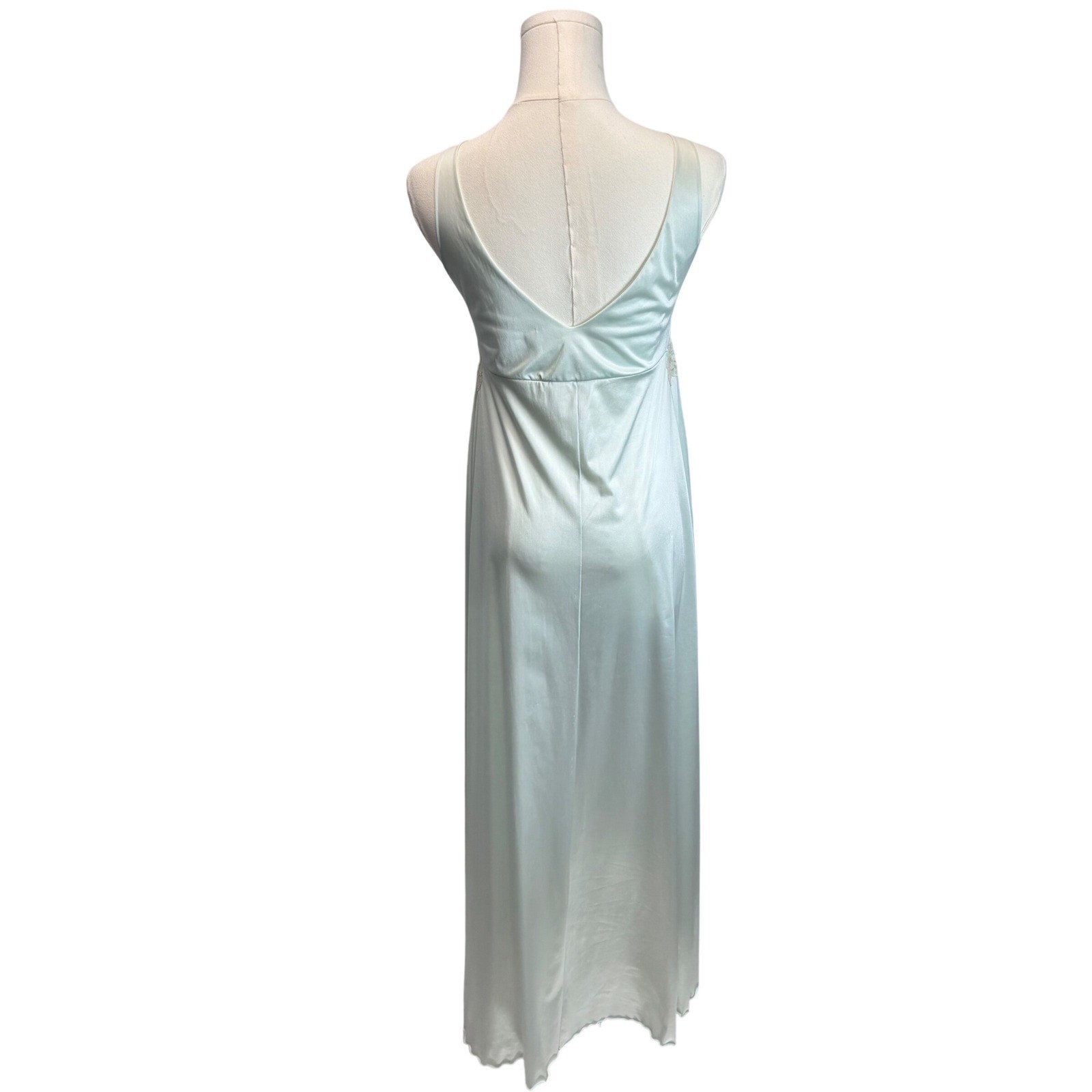 VTG Vanity Fair Maxi Nightgown 38 Aqua Blue Lace Coquette Hollywood Glam M – L