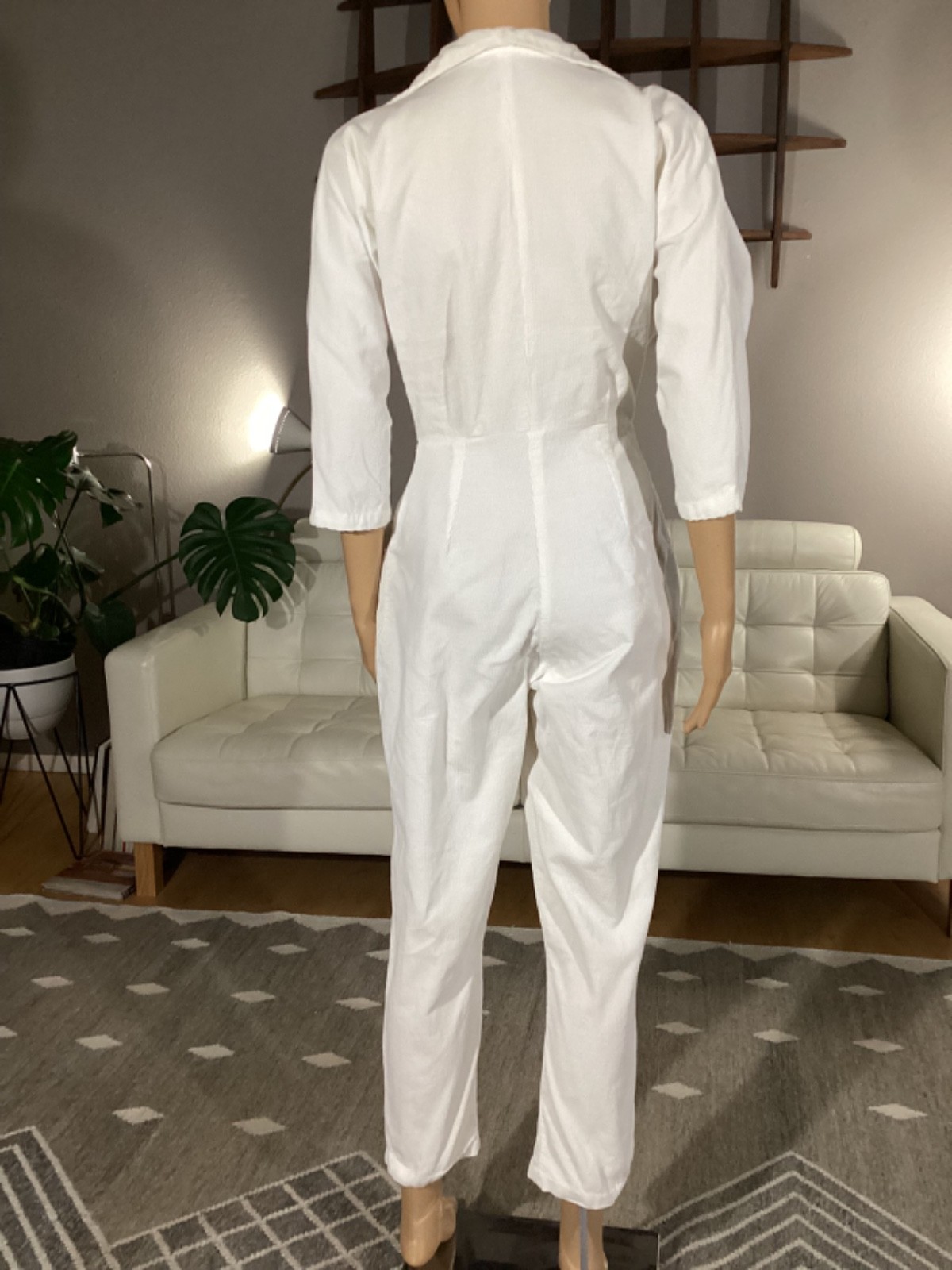 Vintage 1950’s White Corduroy Jumpsuit Rockabilly Metal Front Zip Pockets