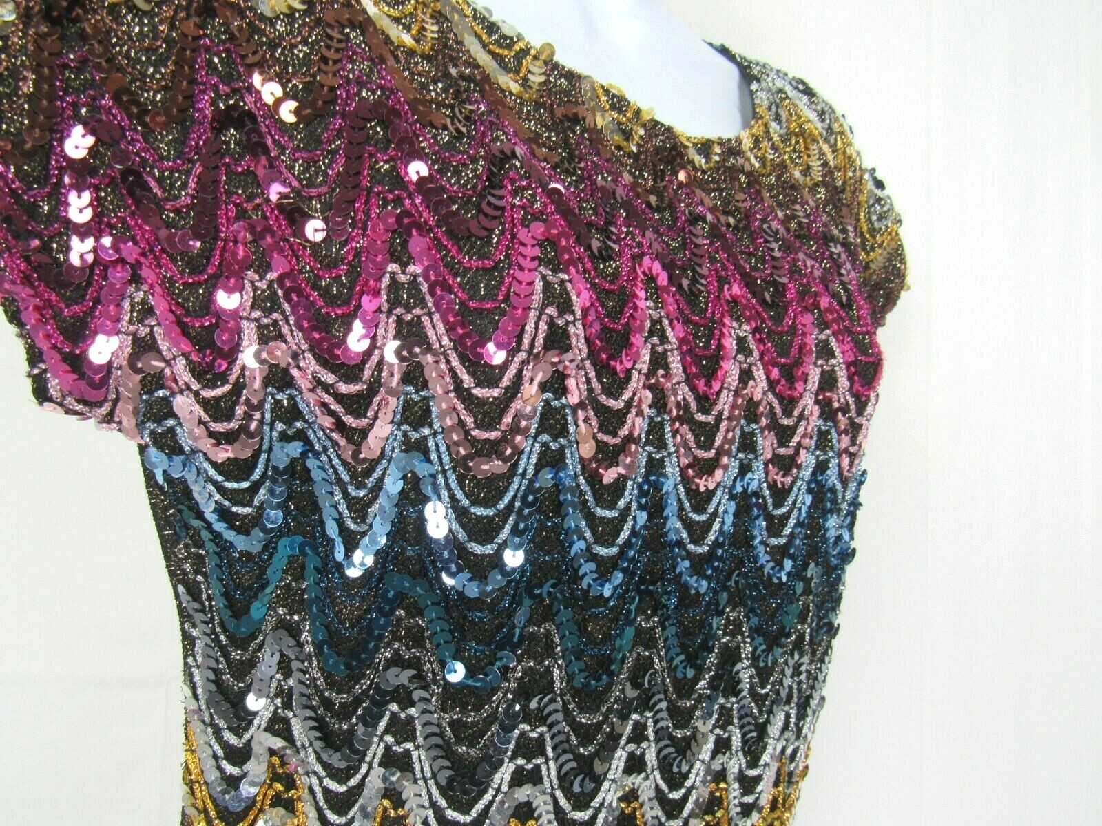 VTG 70s 80s JOSEPH II SEQUIN METALLIC THREAD GLITTER TOP MULTI COLOR DRAPED LOOK