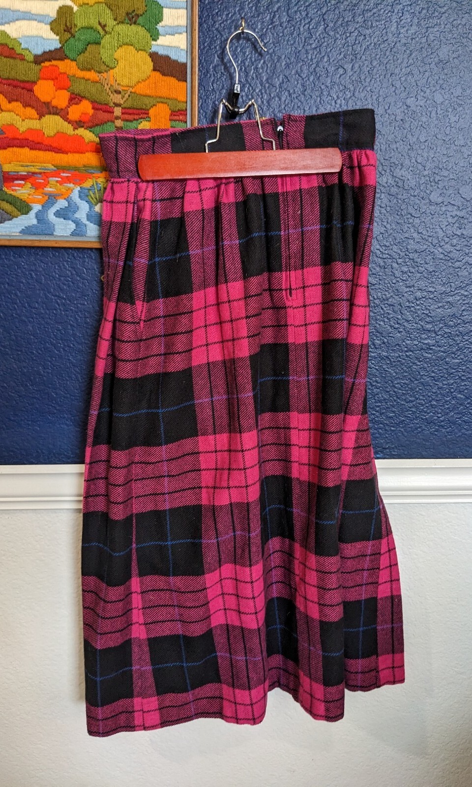 VTG Claude Hot Pink Plaid Tartan Skirt Wool Blend Sz 10 Extra Small XS