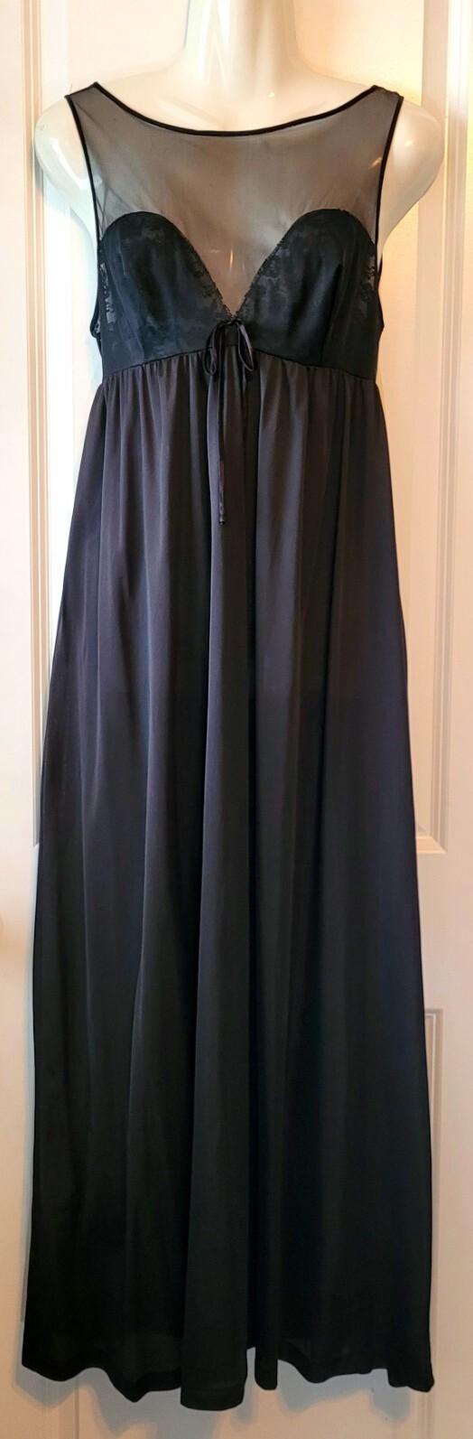 Vintage Evette Black Sheer Over Lace Nightgown Medium