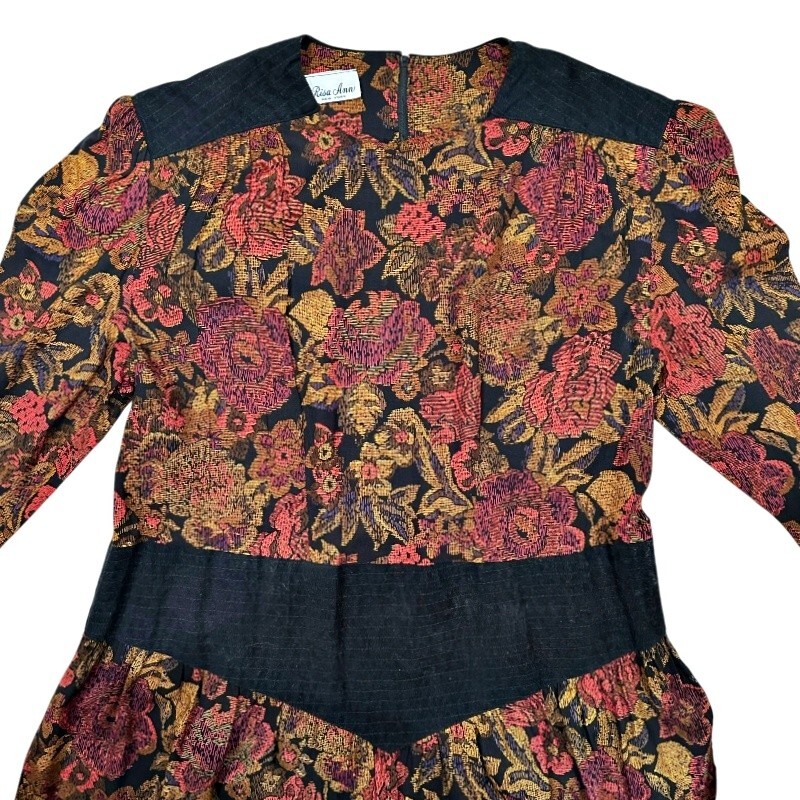 Dark Floral MIDI Dress Size 18.5 Tapestry Floral Vintage Brocade Baroque